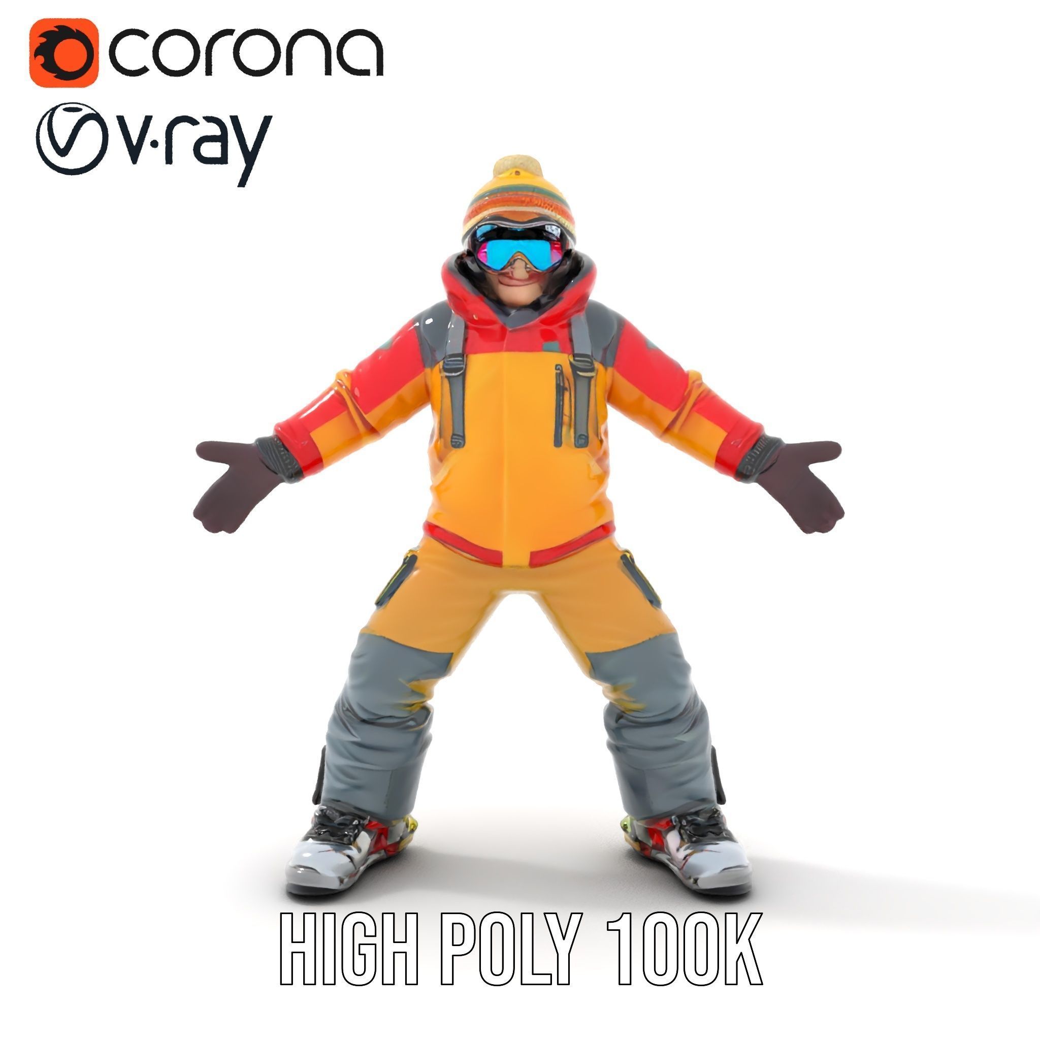 Colorful Ski Kid Rigged and Animated D Character Model Low-poly 3D model_20