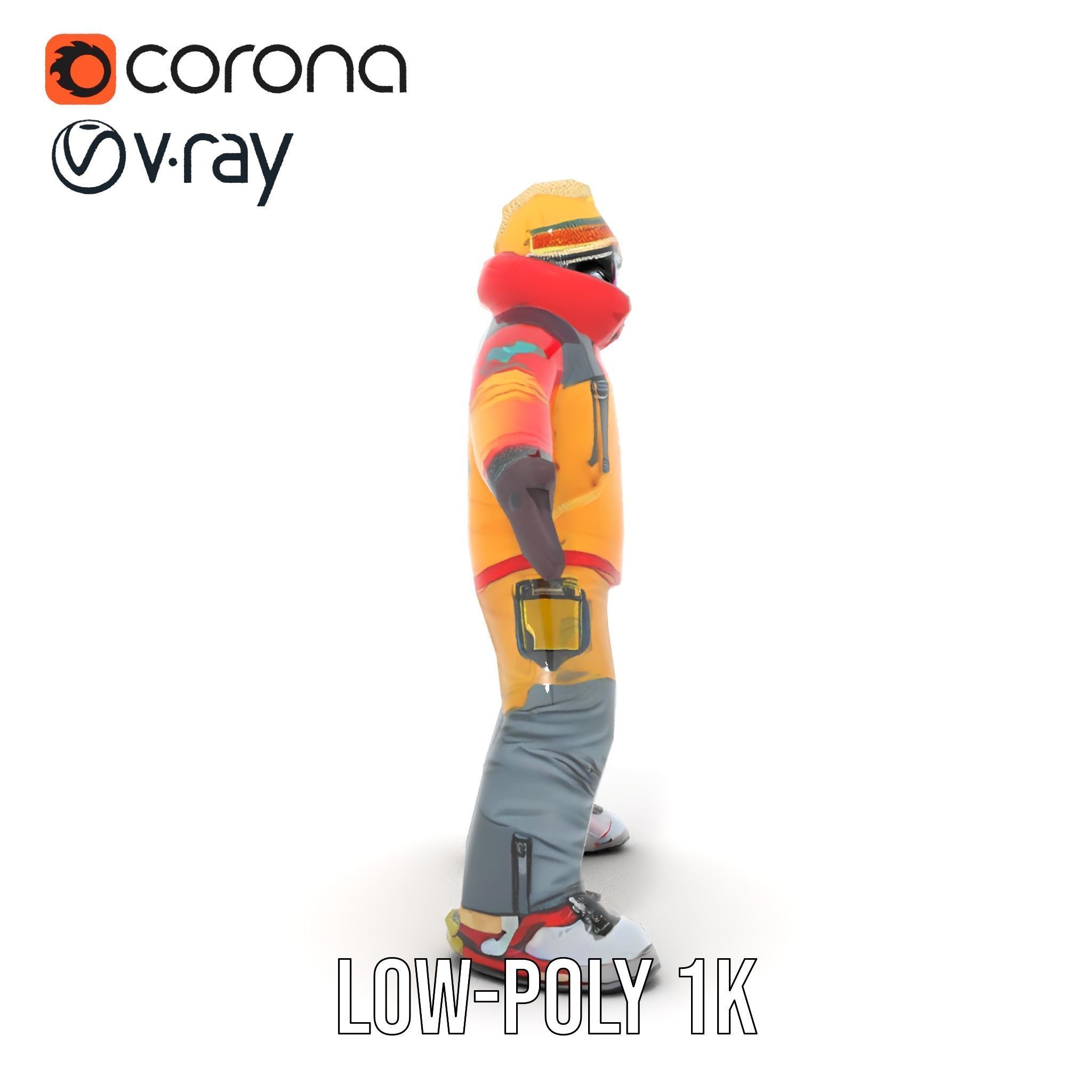 Colorful Ski Kid Rigged and Animated D Character Model Low-poly 3D model_16