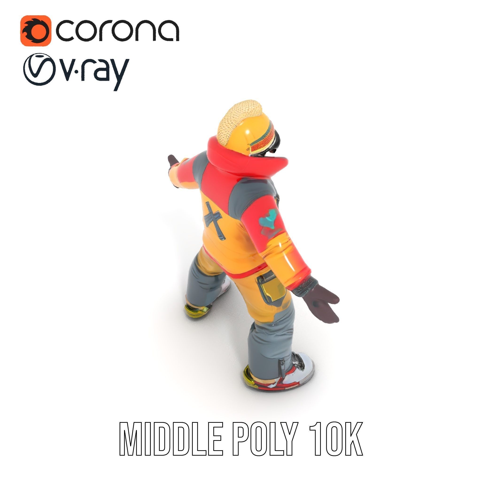 Colorful Ski Kid Rigged and Animated D Character Model Low-poly 3D model_18
