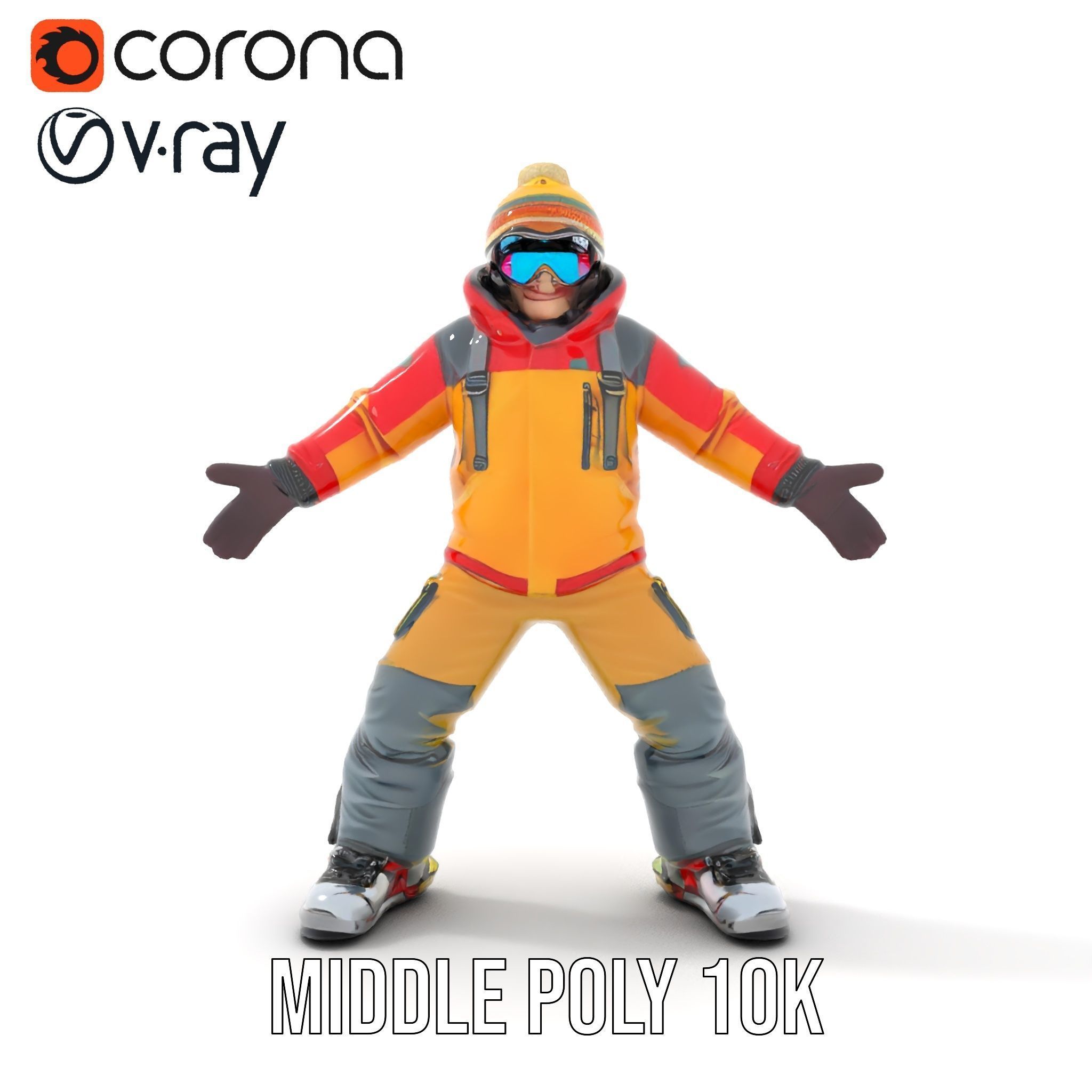 Colorful Ski Kid Rigged and Animated D Character Model Low-poly 3D model_10