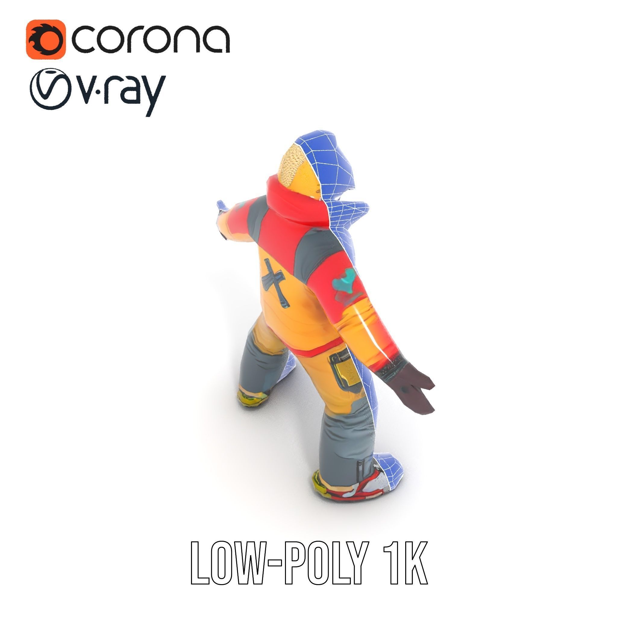 Colorful Ski Kid Rigged and Animated D Character Model Low-poly 3D model_11
