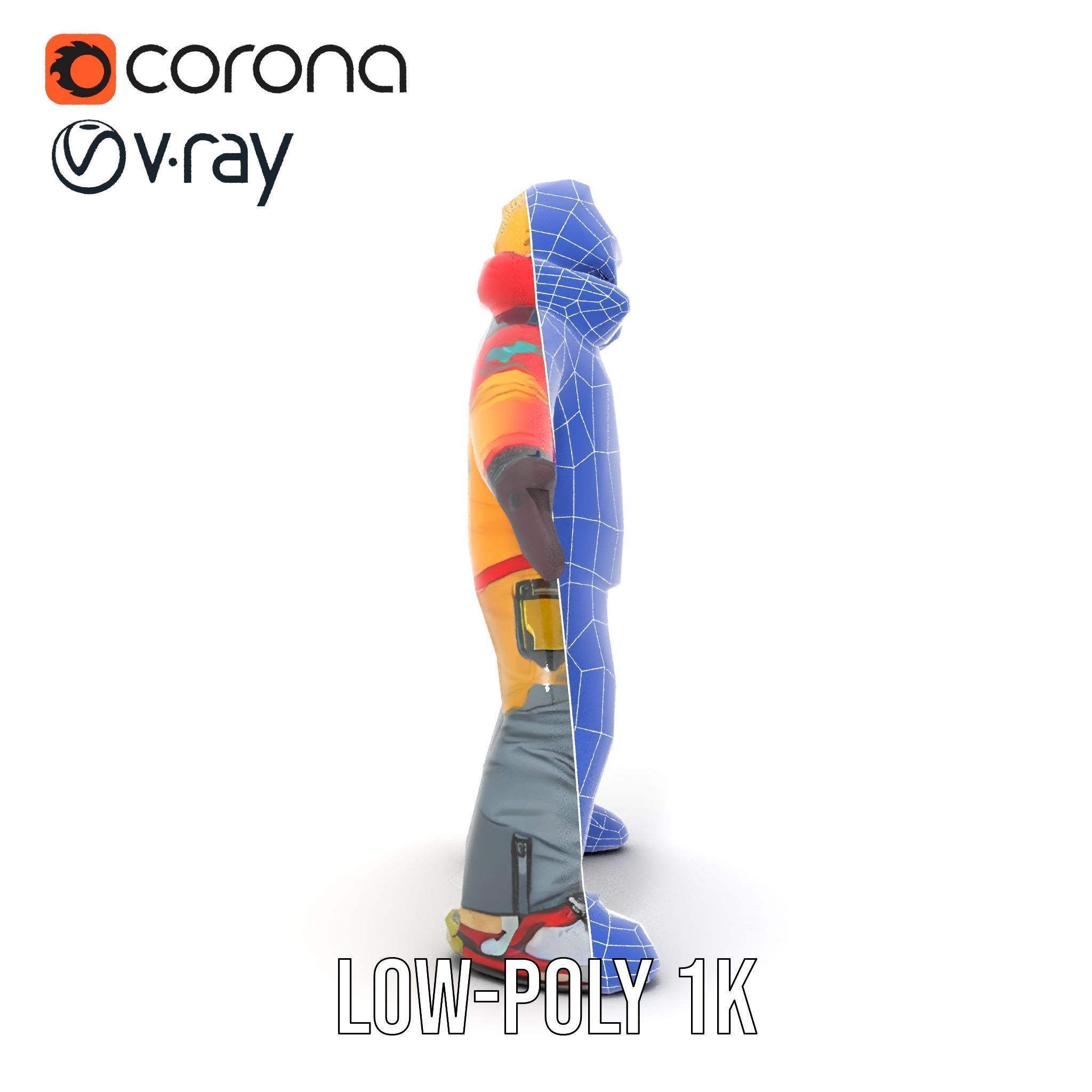 Colorful Ski Kid Rigged and Animated D Character Model Low-poly 3D model_25