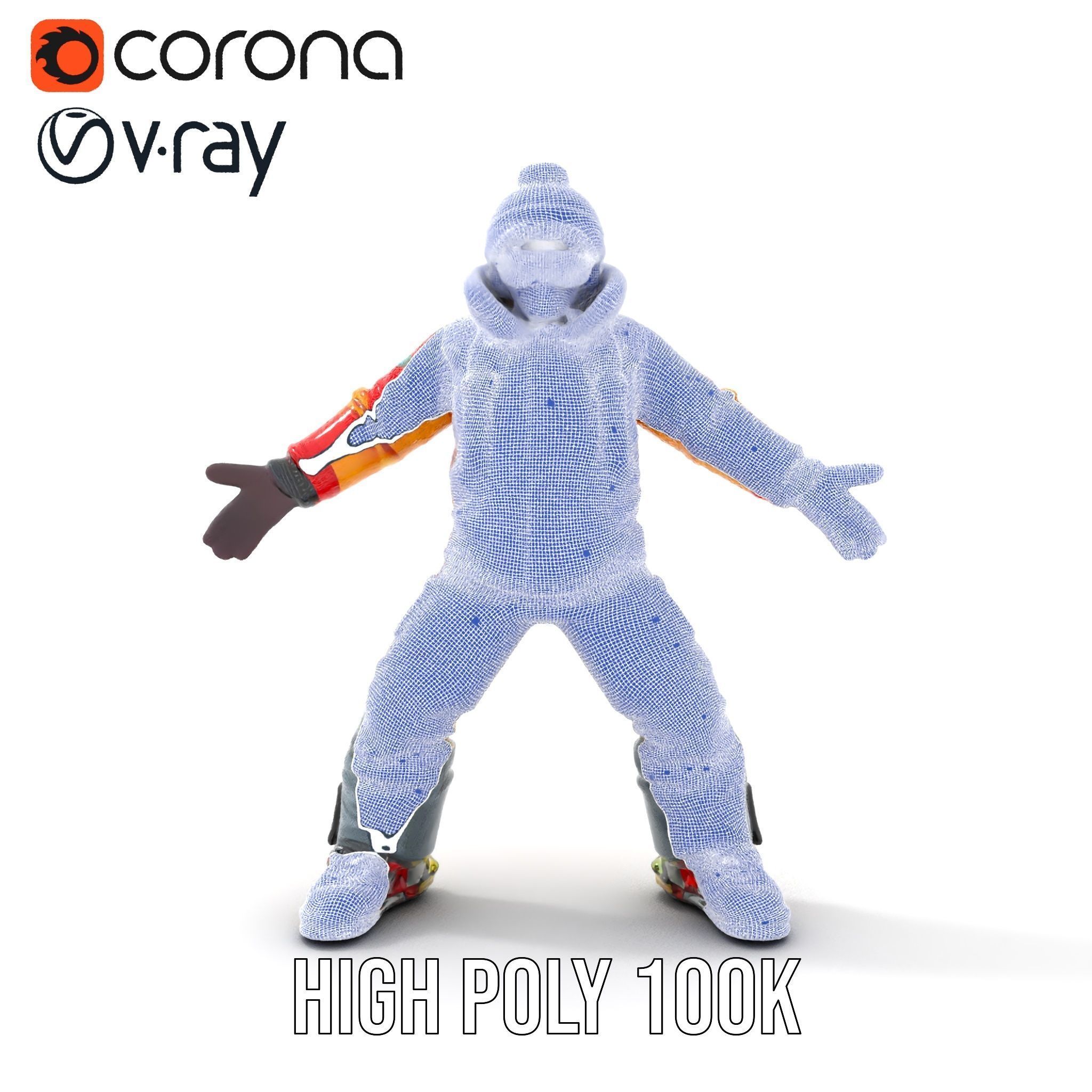 Colorful Ski Kid Rigged and Animated D Character Model Low-poly 3D model_36