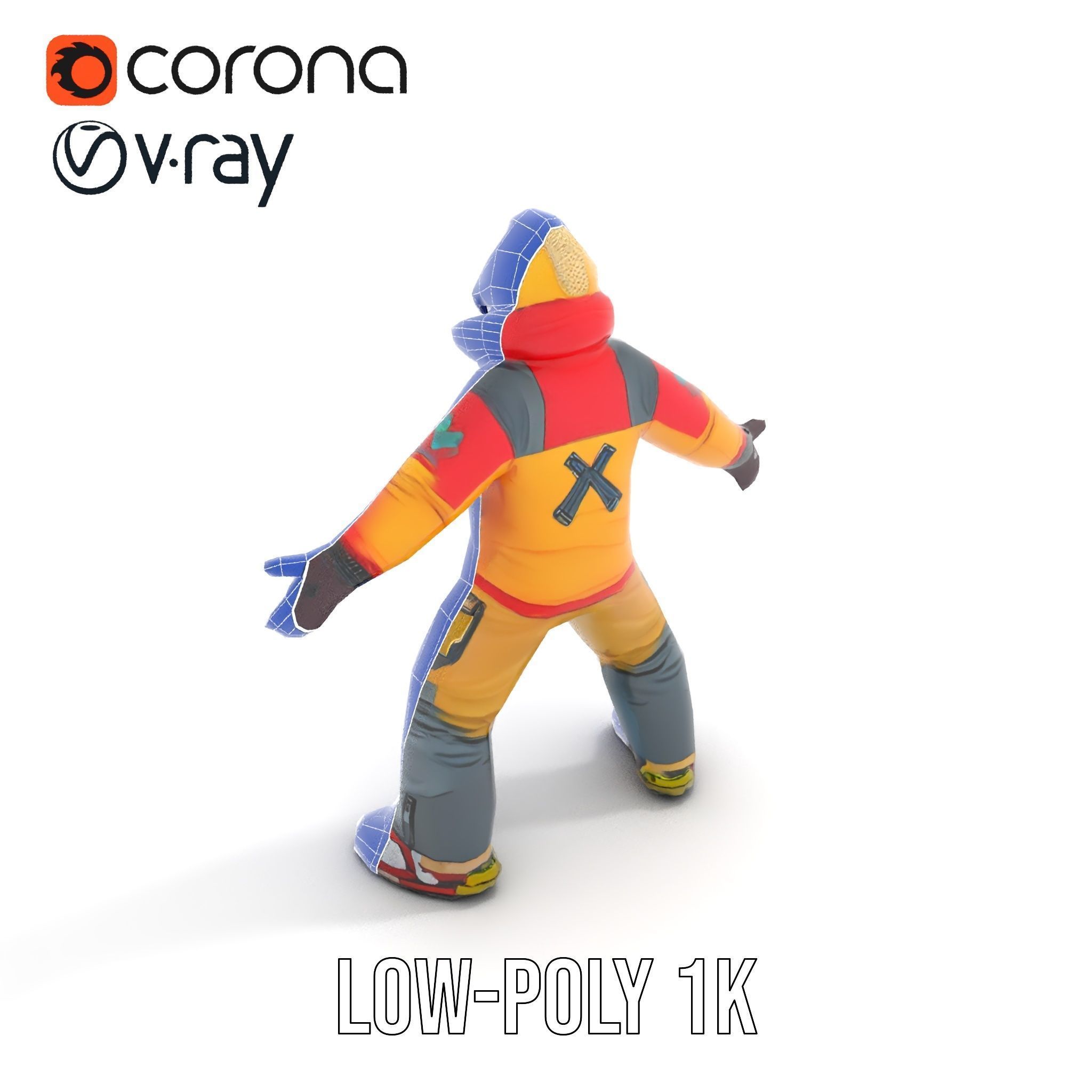 Colorful Ski Kid Rigged and Animated D Character Model Low-poly 3D model_8