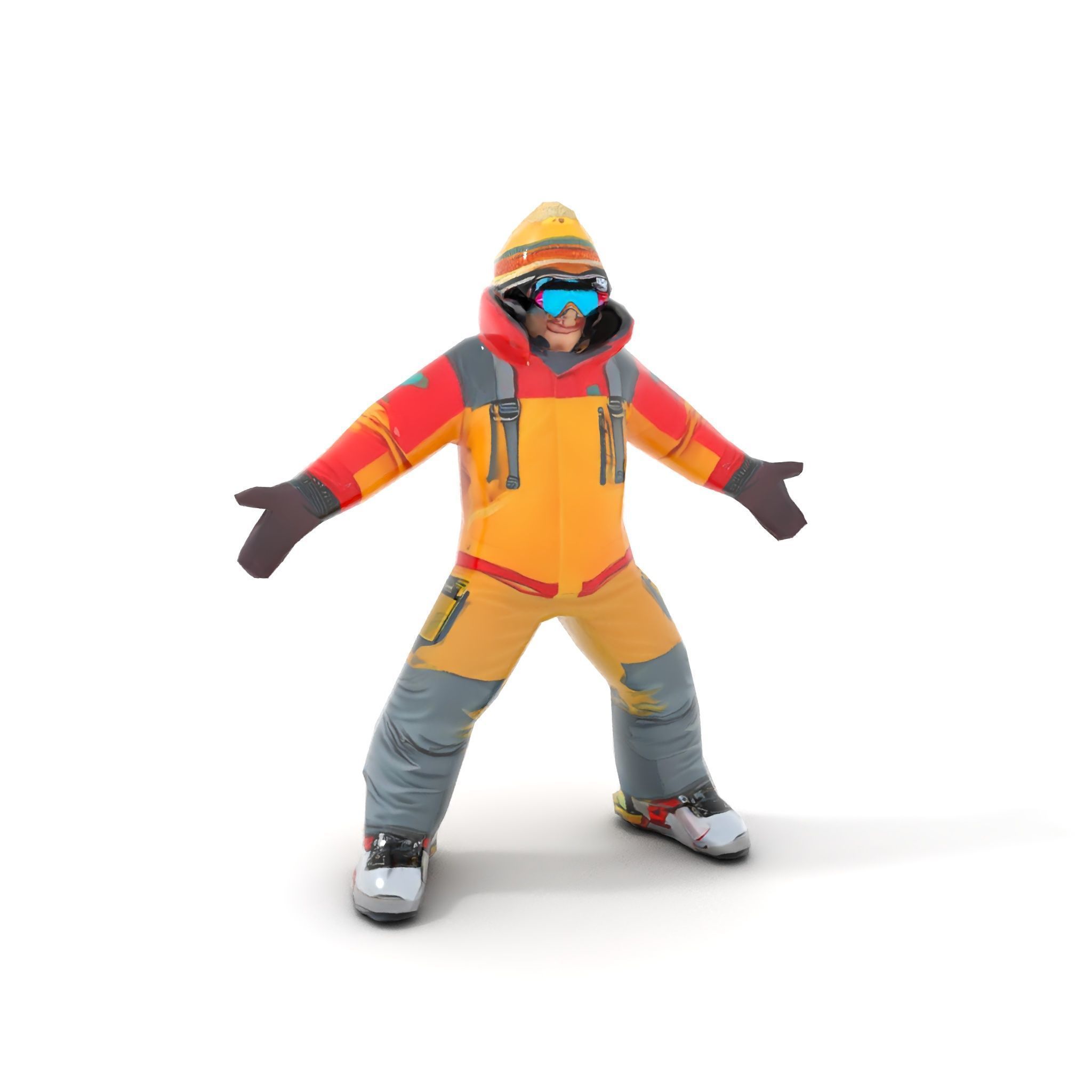 Colorful Ski Kid Rigged and Animated D Character Model Low-poly 3D model_28