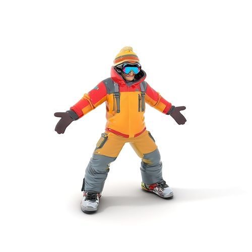 Colorful Ski Kid Rigged and Animated D Character Model Low-poly 3D model