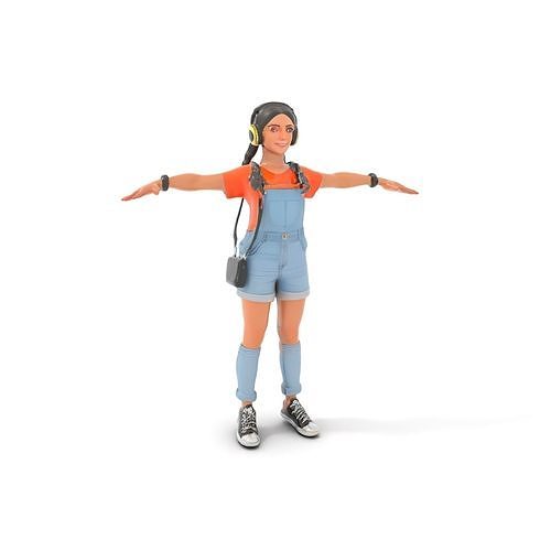 Stylish Young Girl Rigged and Animated D Character Model Low-poly 3D model