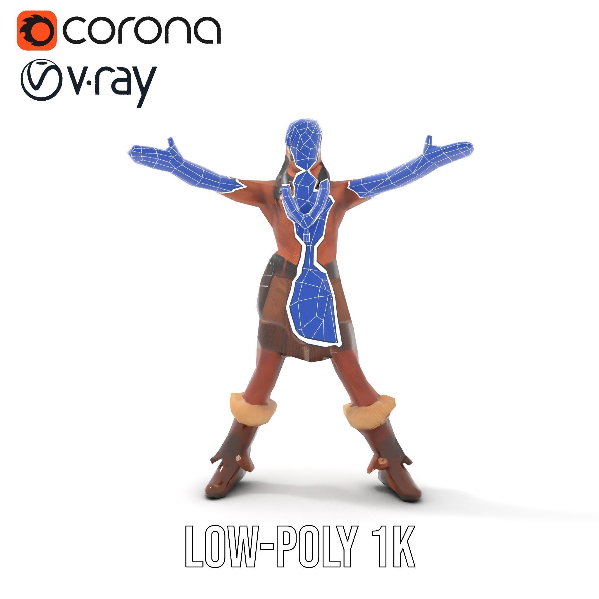 Tribal Warrior Character Rigged and Animated Low-poly 3D model_26