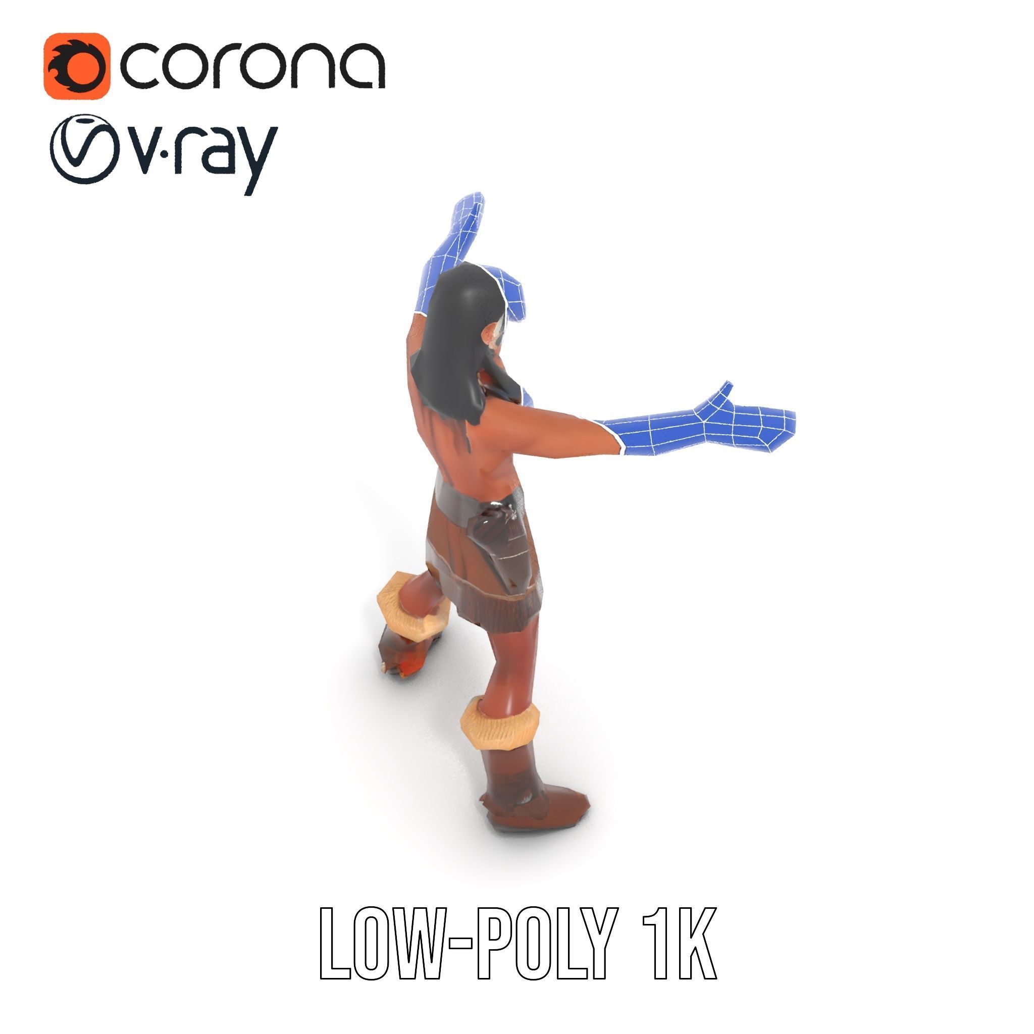 Tribal Warrior Character Rigged and Animated Low-poly 3D model_31