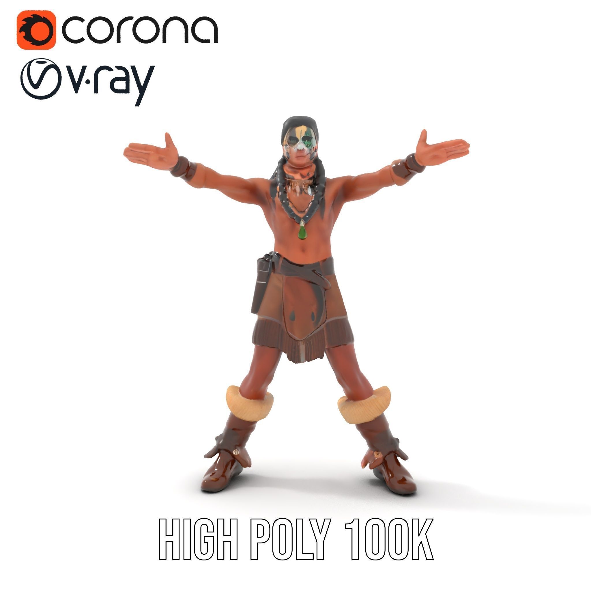 Tribal Warrior Character Rigged and Animated Low-poly 3D model_24