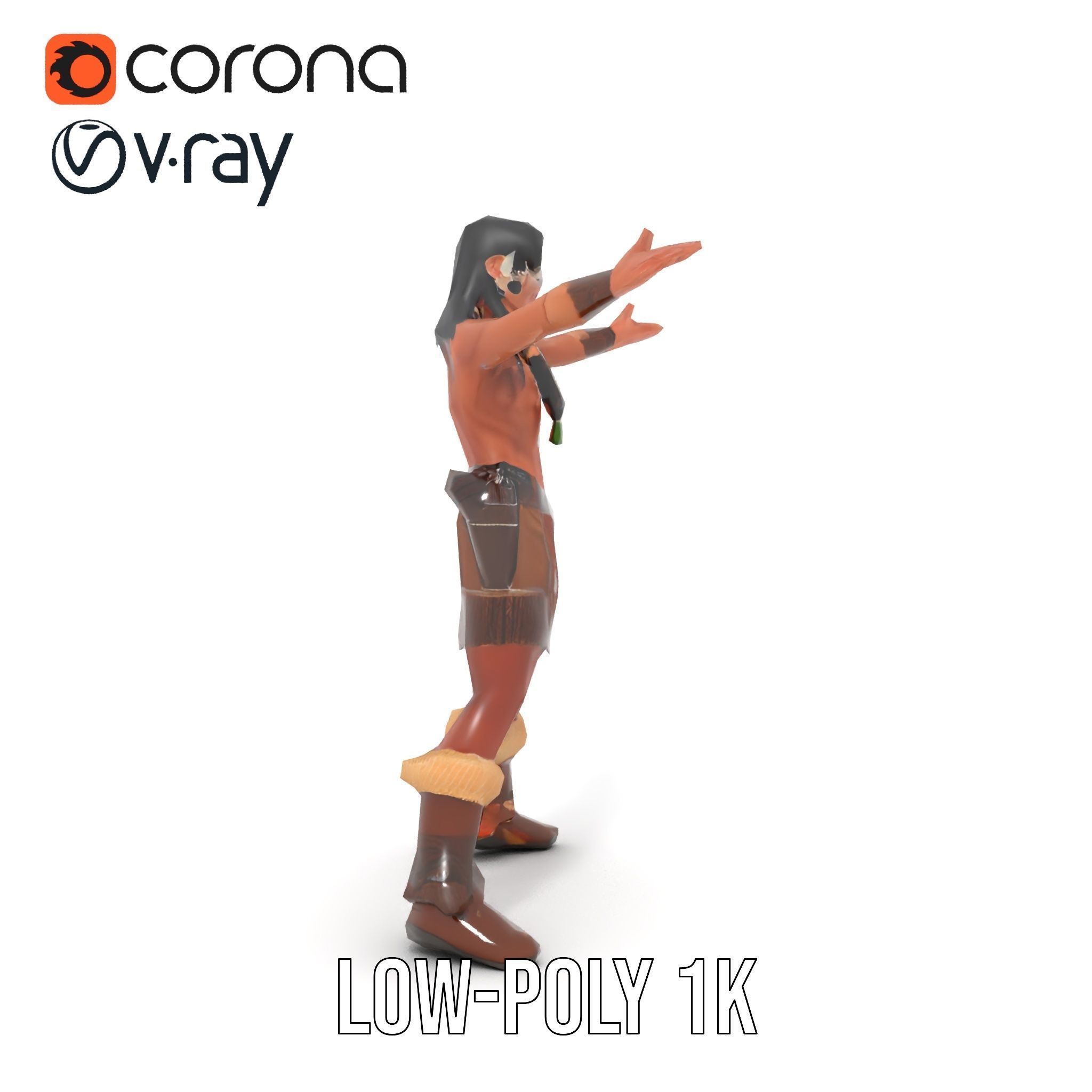 Tribal Warrior Character Rigged and Animated Low-poly 3D model_21