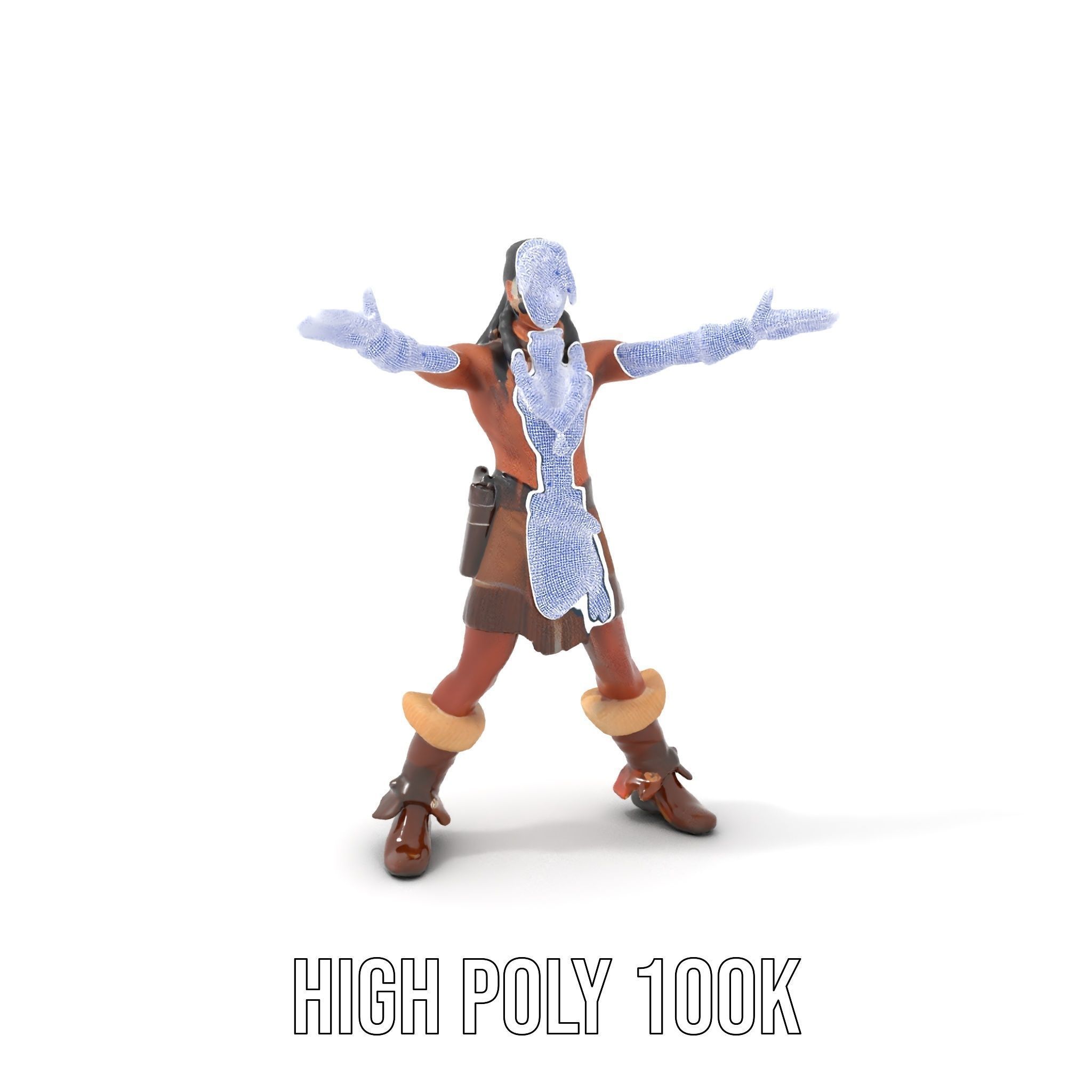 Tribal Warrior Character Rigged and Animated Low-poly 3D model_5