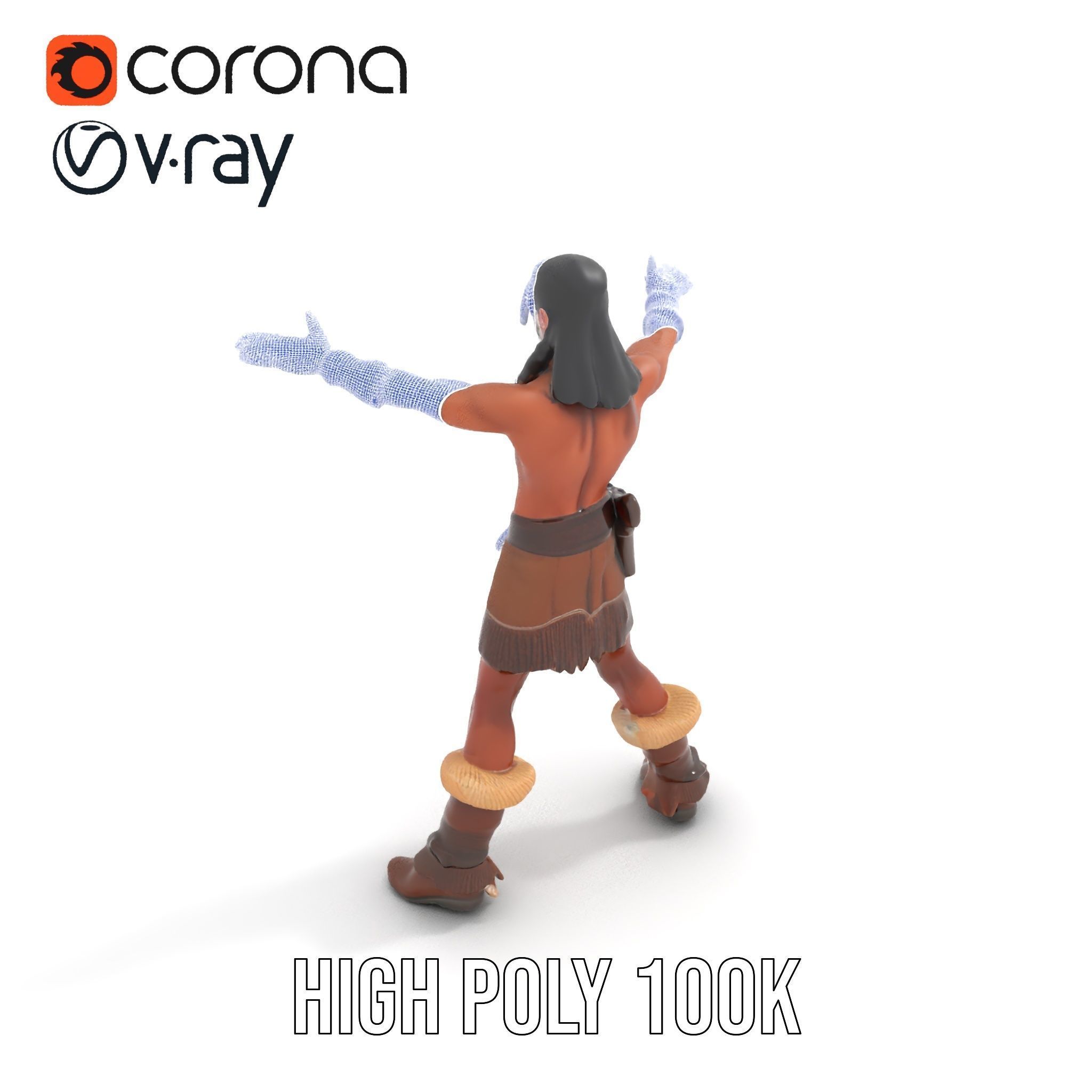 Tribal Warrior Character Rigged and Animated Low-poly 3D model_29