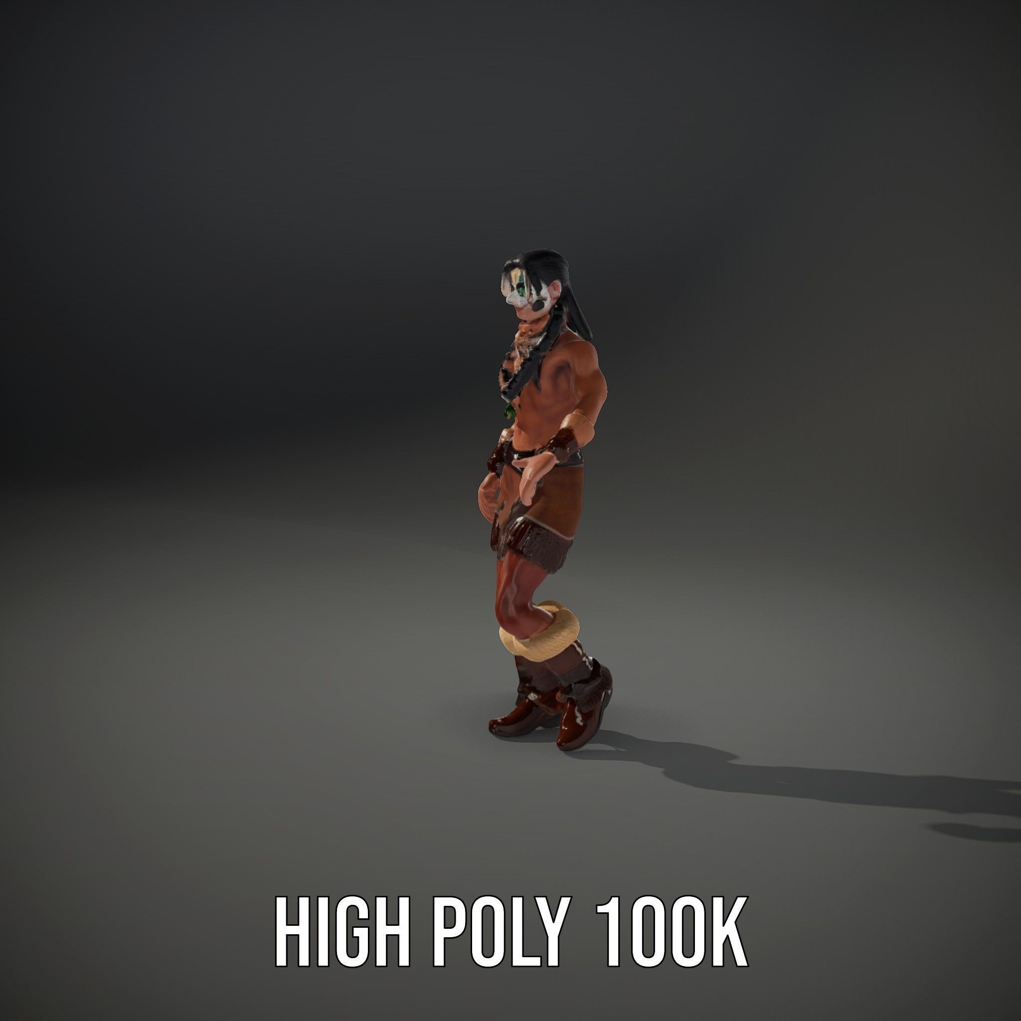 Tribal Warrior Character Rigged and Animated Low-poly 3D model_10