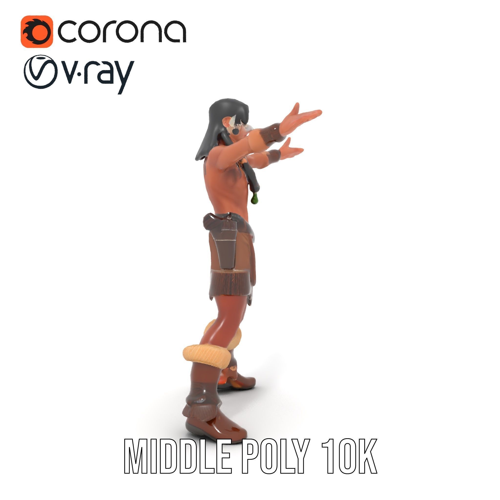 Tribal Warrior Character Rigged and Animated Low-poly 3D model_25
