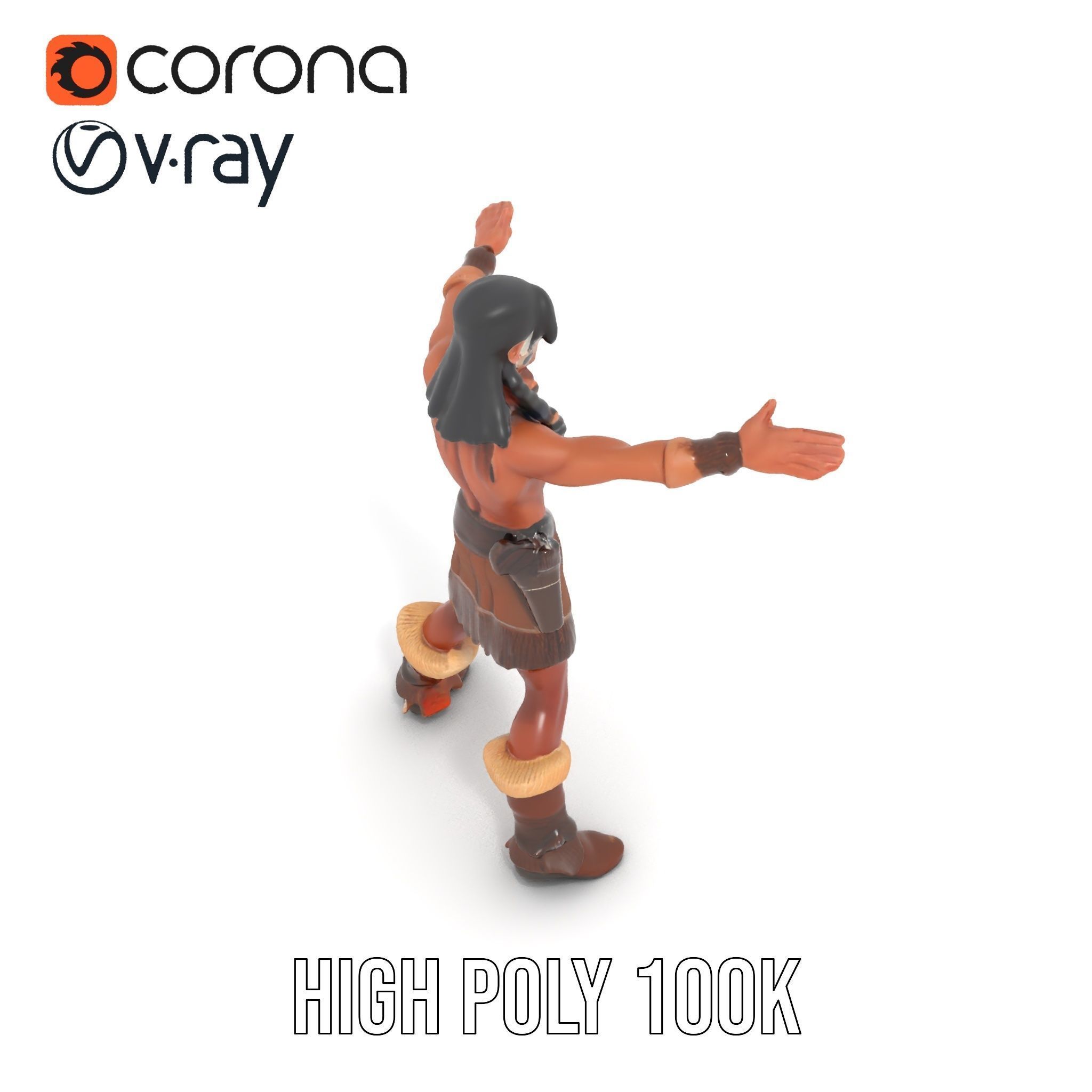 Tribal Warrior Character Rigged and Animated Low-poly 3D model_19