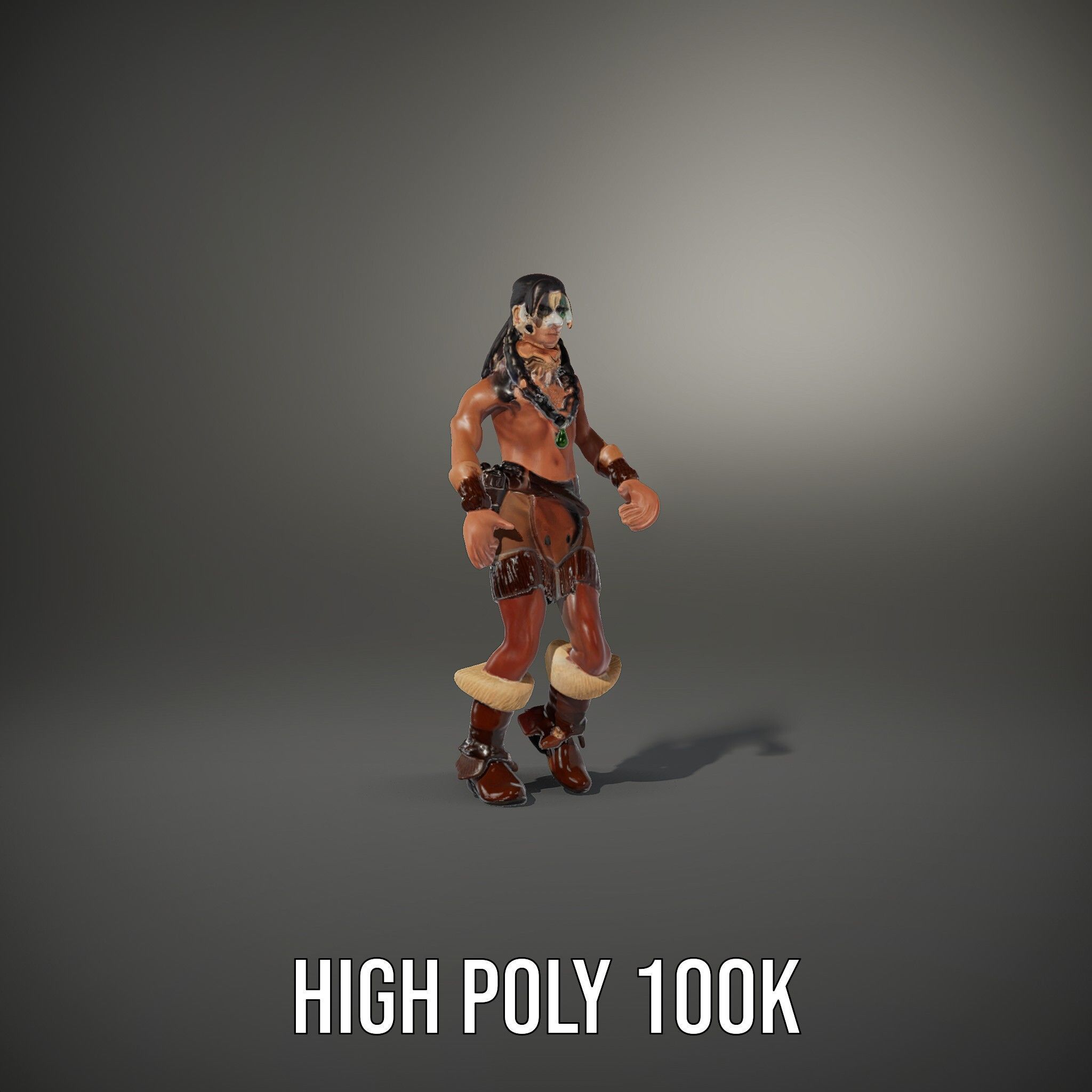 Tribal Warrior Character Rigged and Animated Low-poly 3D model_13