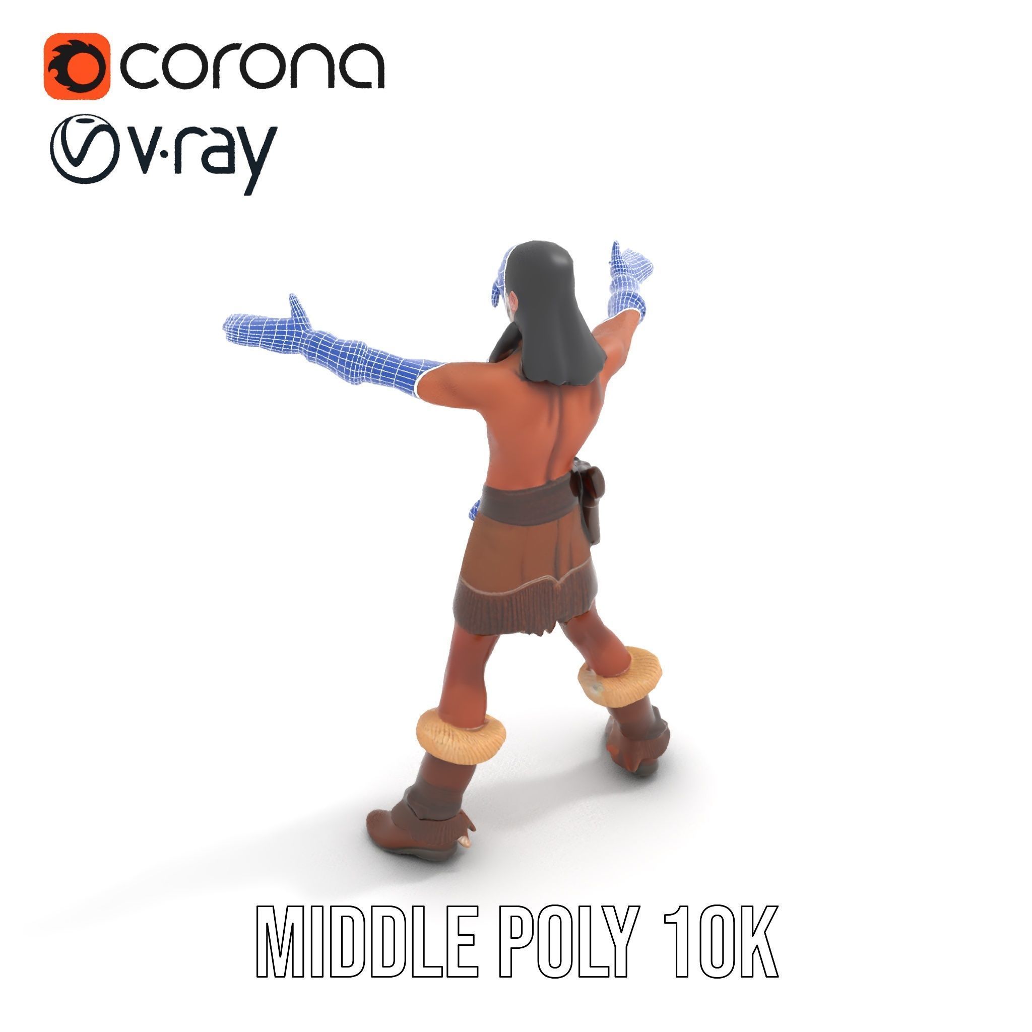 Tribal Warrior Character Rigged and Animated Low-poly 3D model_22