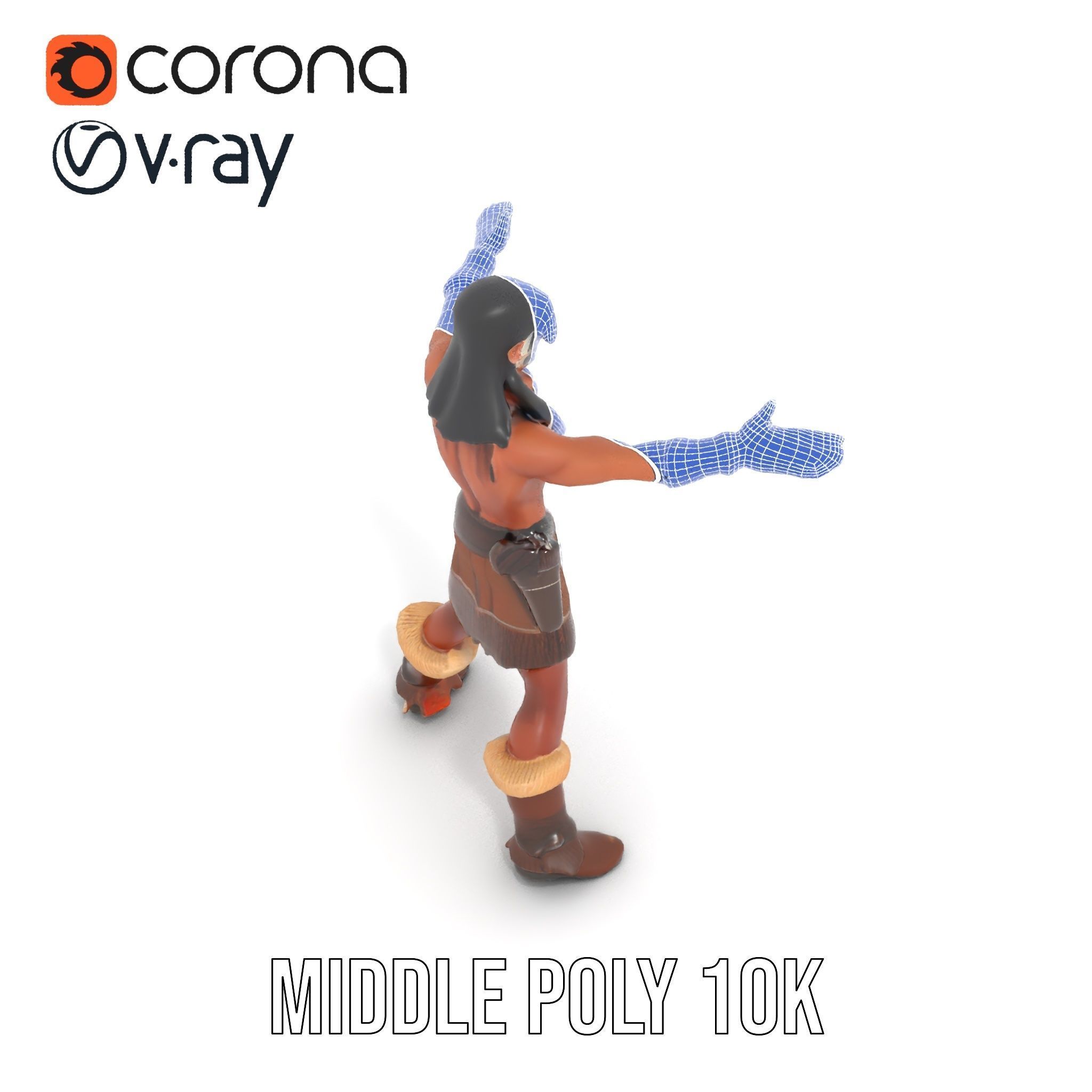 Tribal Warrior Character Rigged and Animated Low-poly 3D model_30