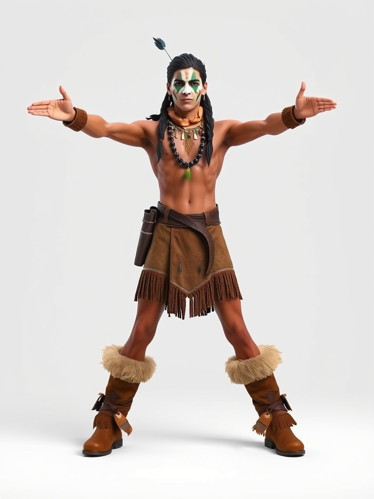 Tribal Warrior Character Rigged and Animated Low-poly 3D model_3