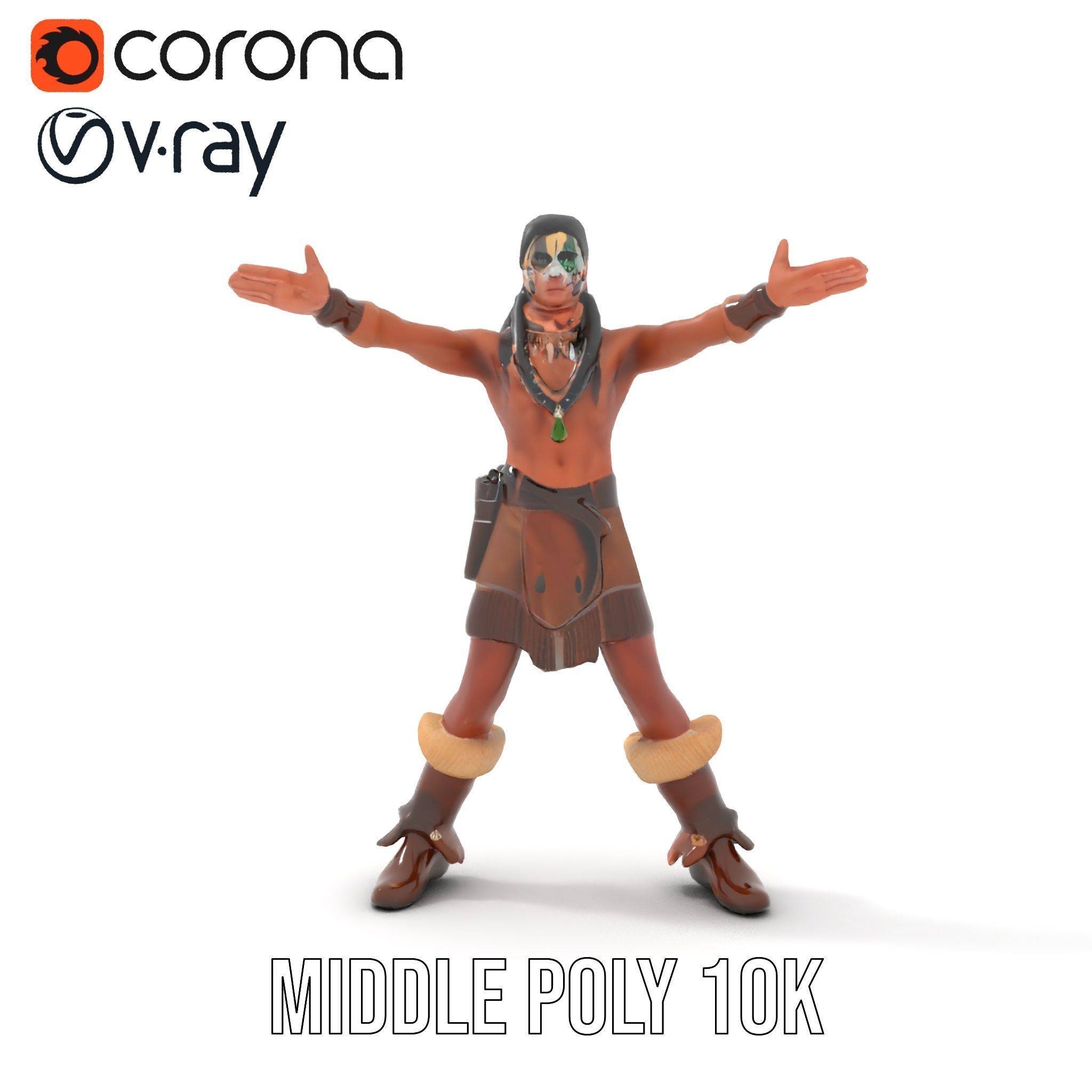 Tribal Warrior Character Rigged and Animated Low-poly 3D model_20