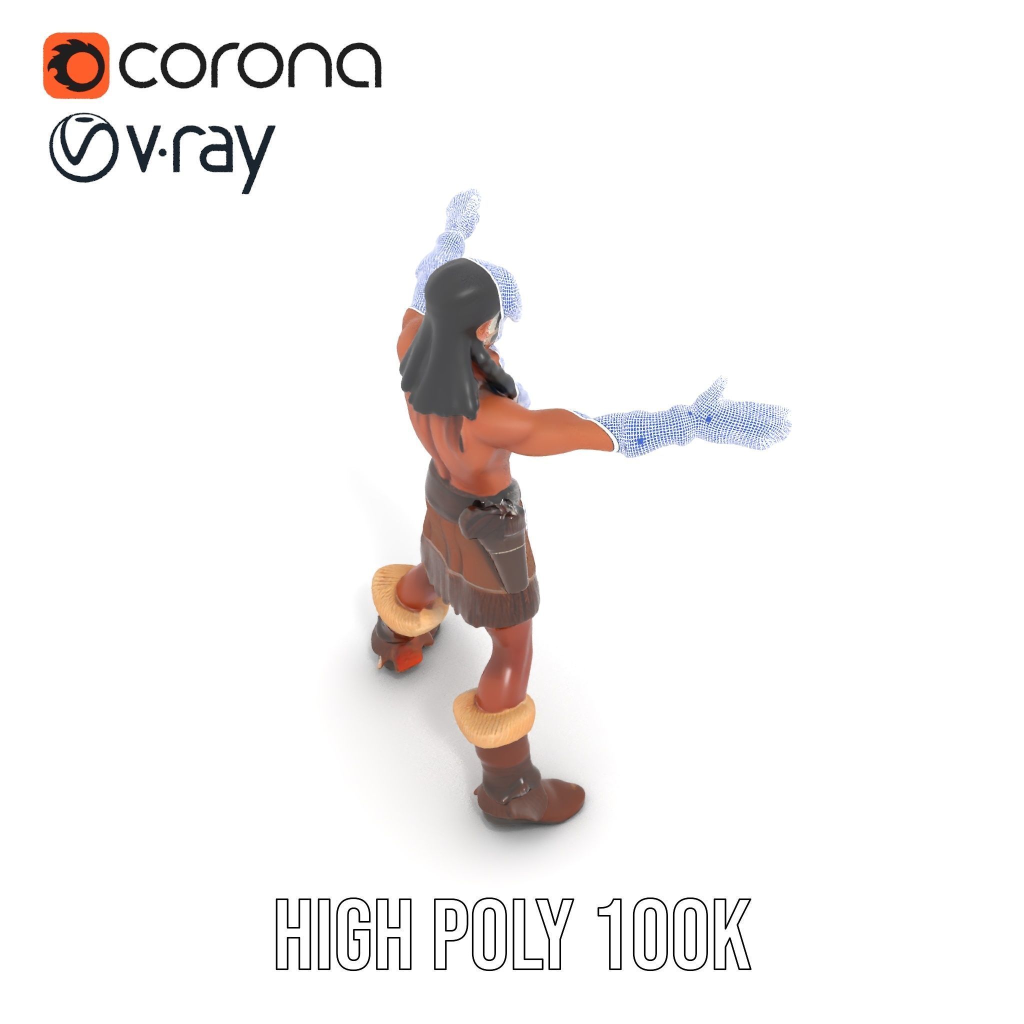 Tribal Warrior Character Rigged and Animated Low-poly 3D model_37