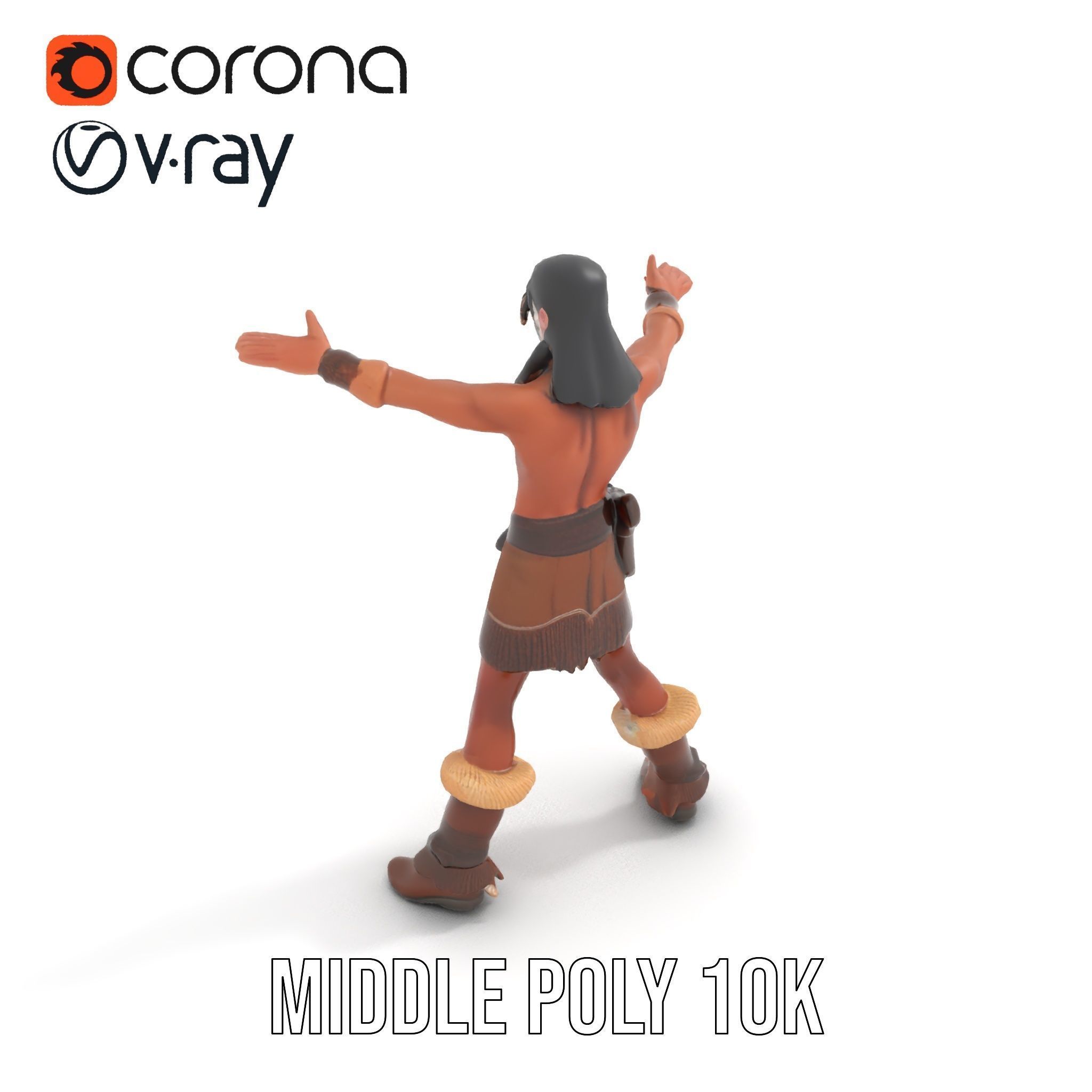 Tribal Warrior Character Rigged and Animated Low-poly 3D model_11