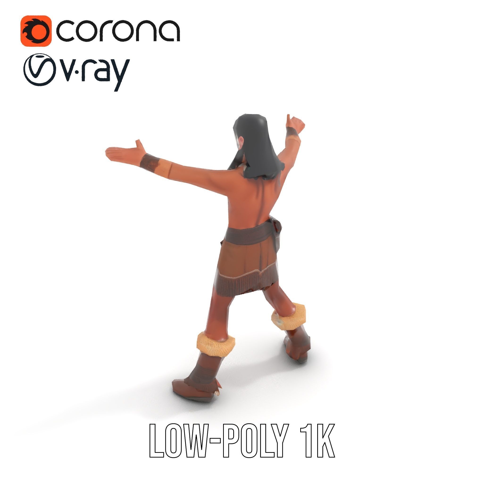 Tribal Warrior Character Rigged and Animated Low-poly 3D model_8