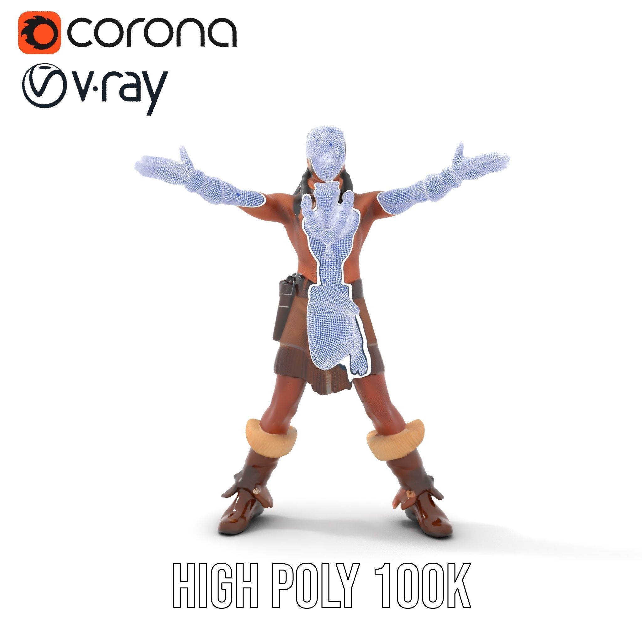 Tribal Warrior Character Rigged and Animated Low-poly 3D model_36