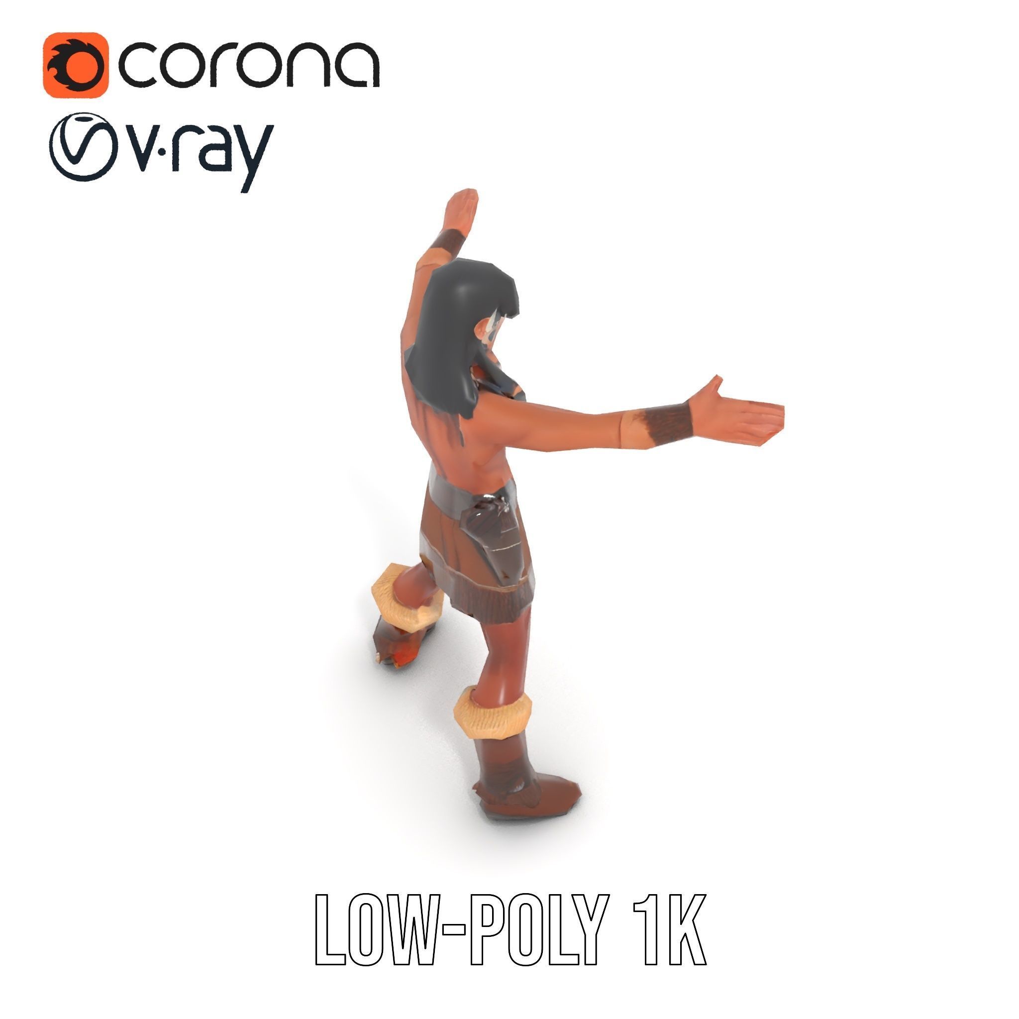 Tribal Warrior Character Rigged and Animated Low-poly 3D model_23