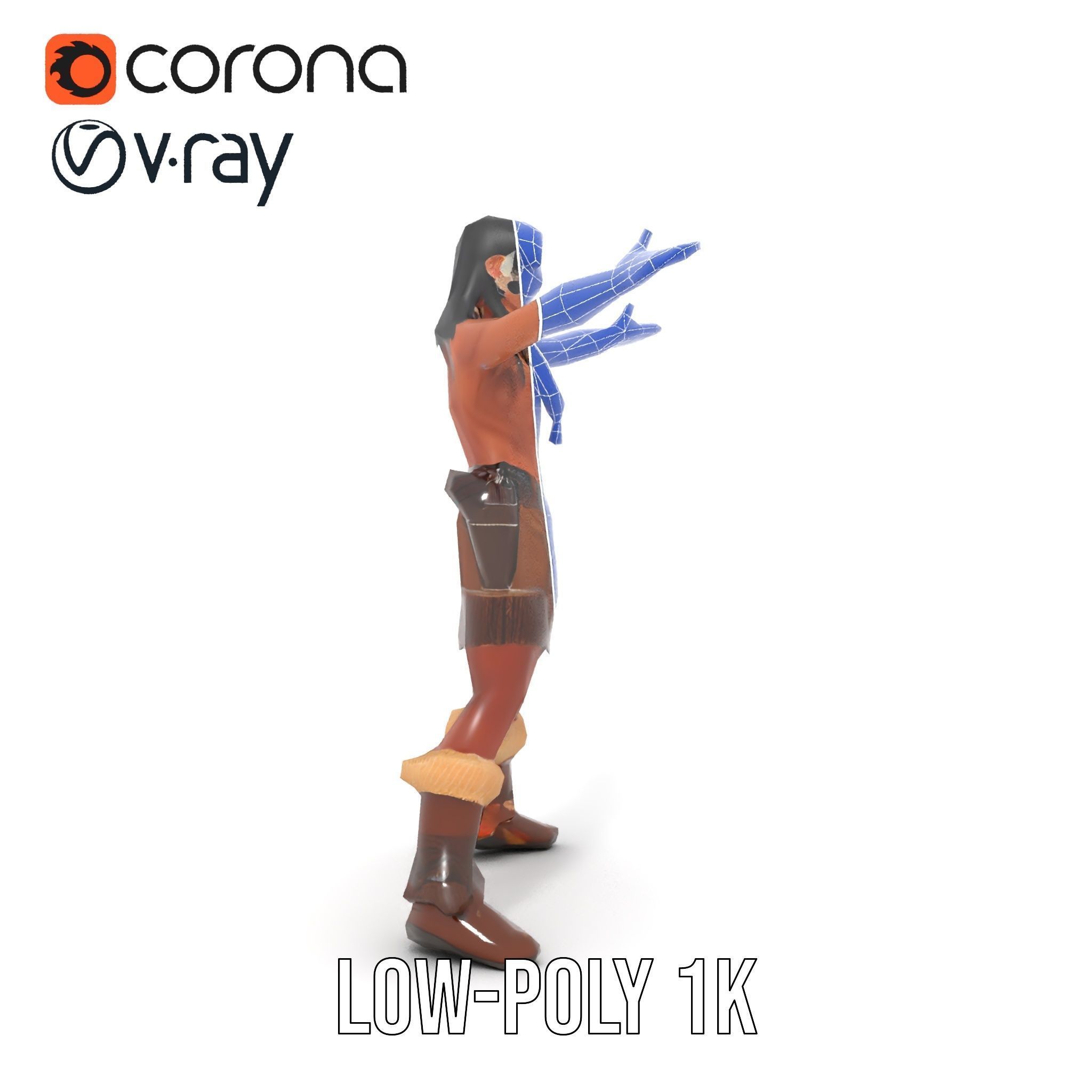 Tribal Warrior Character Rigged and Animated Low-poly 3D model_12