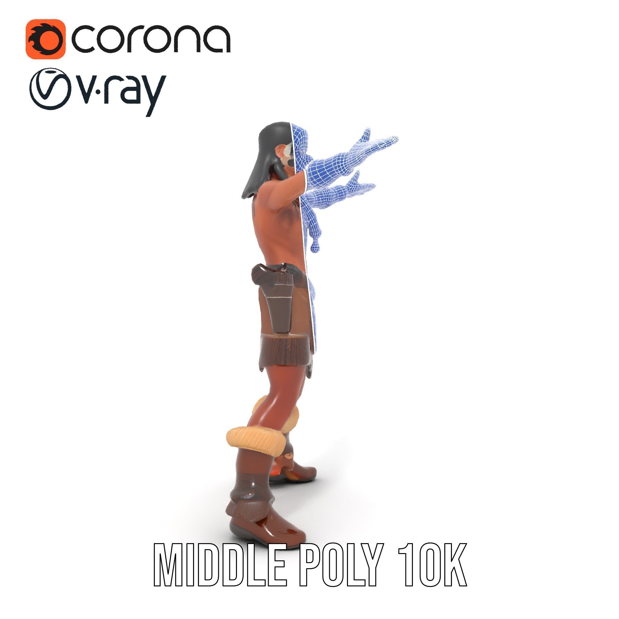 Tribal Warrior Character Rigged and Animated Low-poly 3D model_35