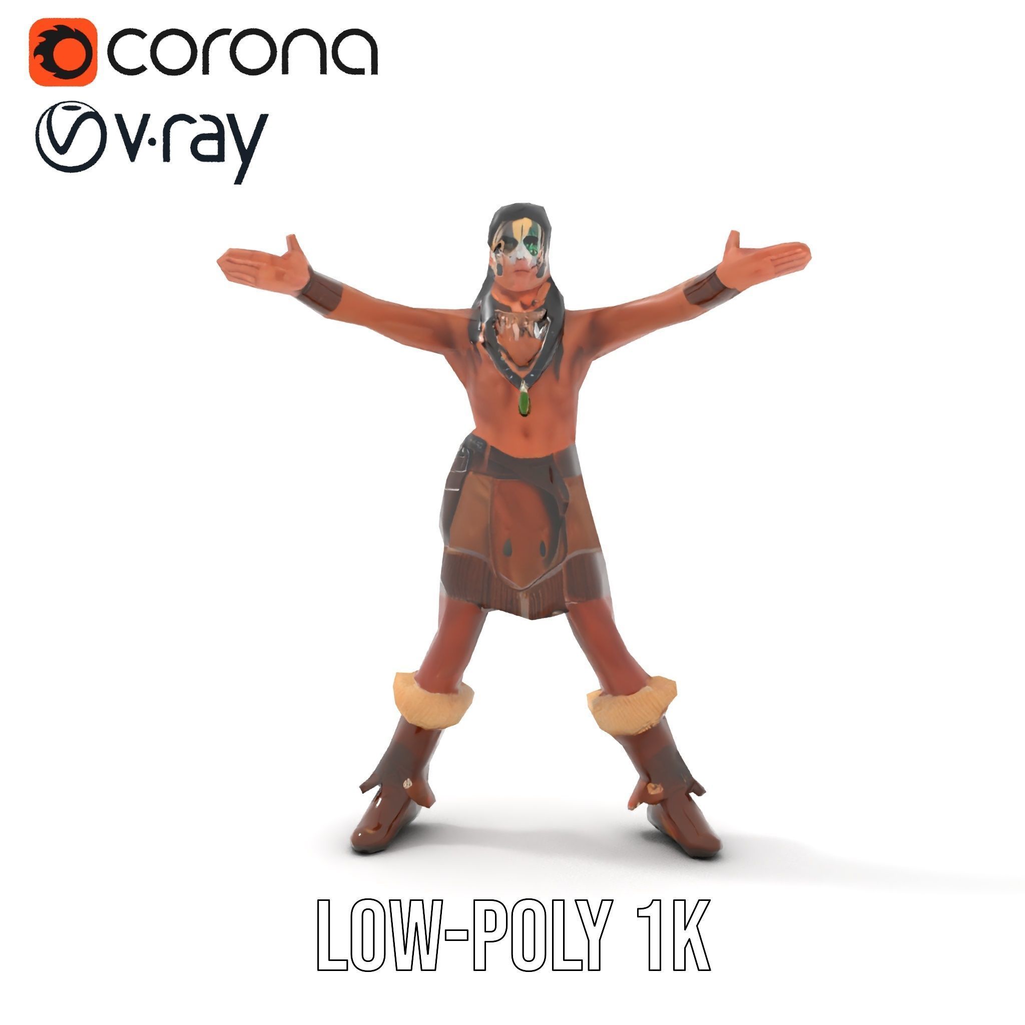 Tribal Warrior Character Rigged and Animated Low-poly 3D model_15