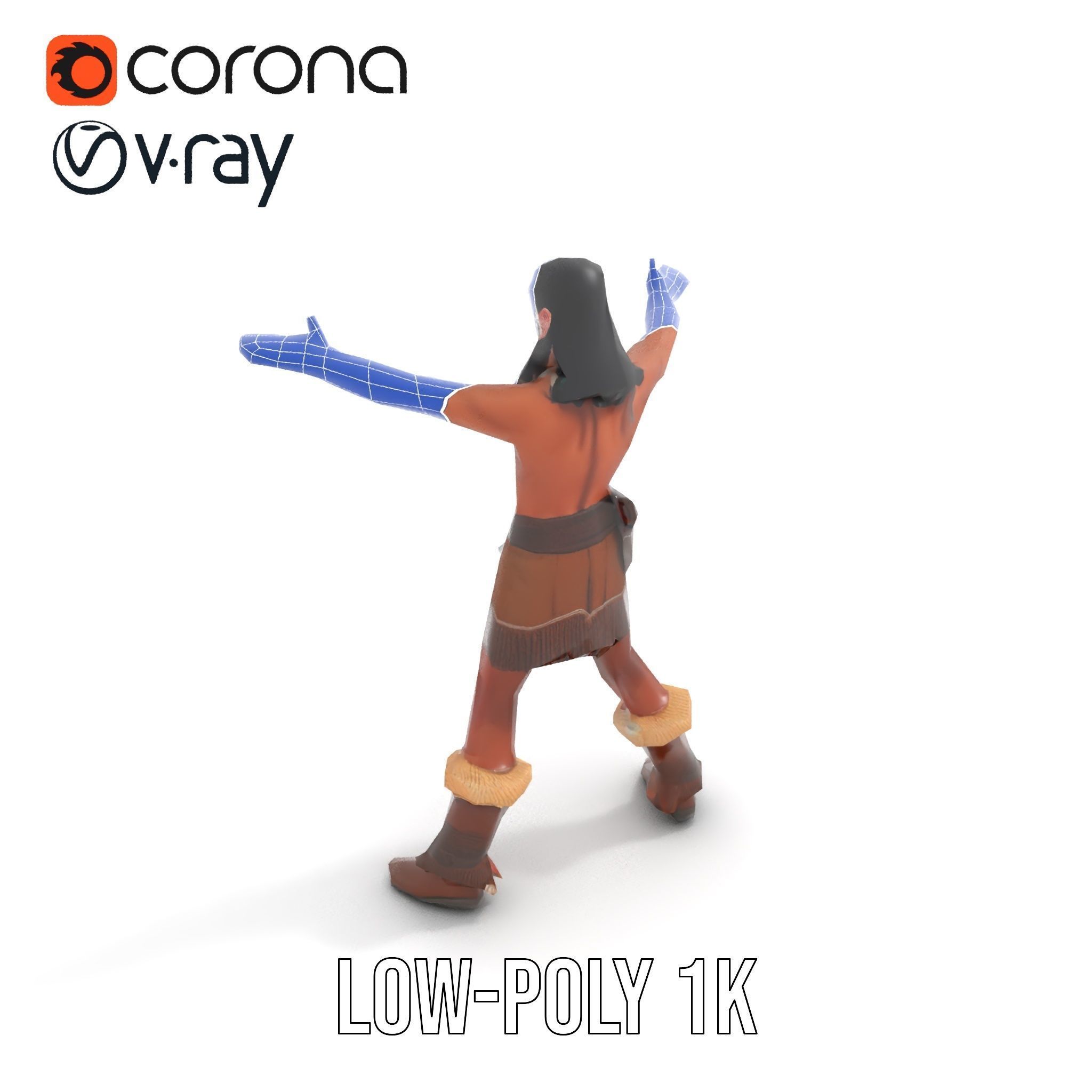 Tribal Warrior Character Rigged and Animated Low-poly 3D model_28