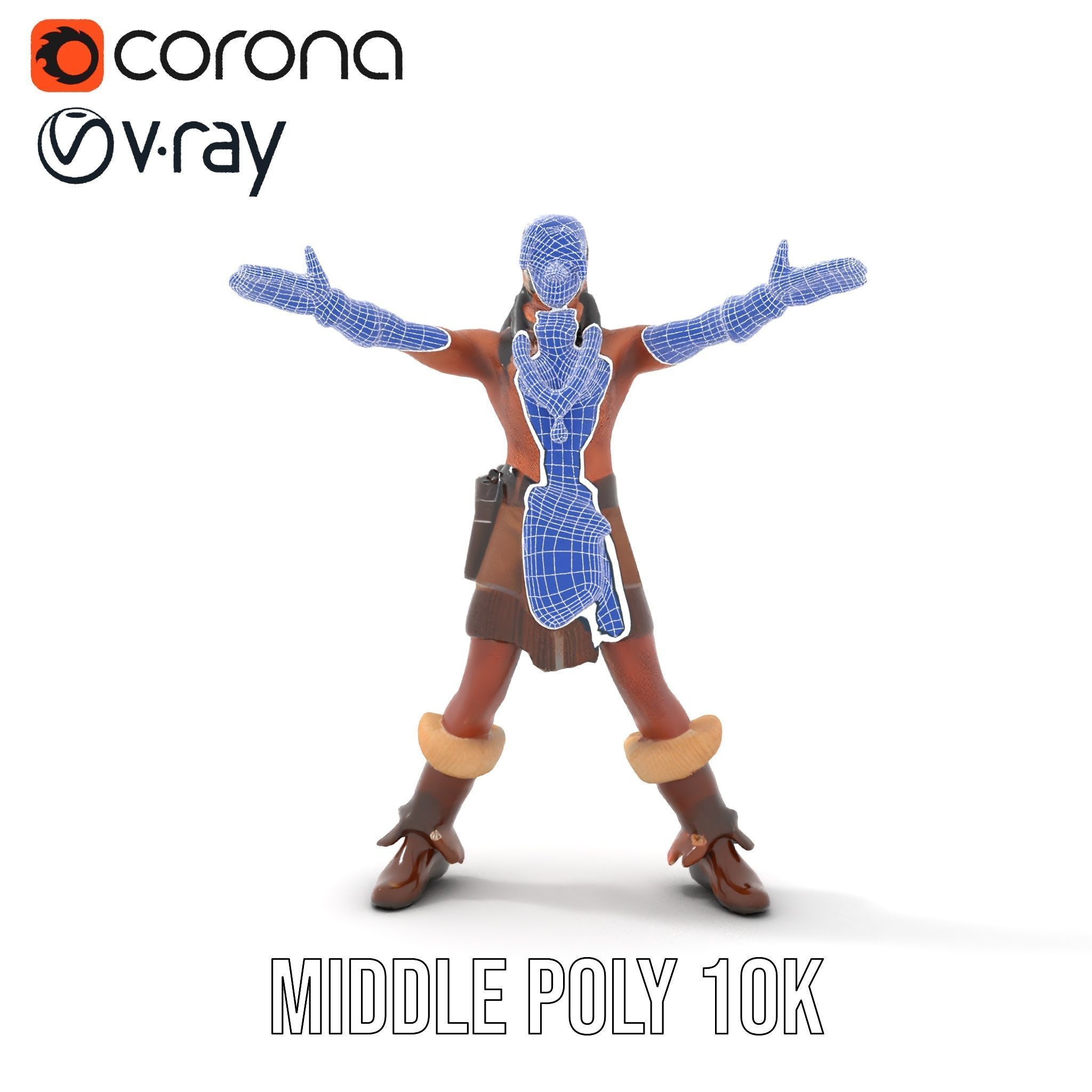 Tribal Warrior Character Rigged and Animated Low-poly 3D model_27