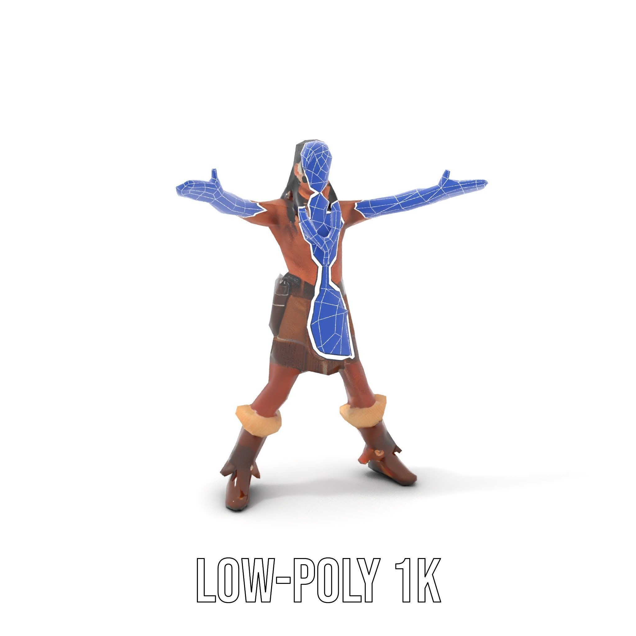Tribal Warrior Character Rigged and Animated Low-poly 3D model_18