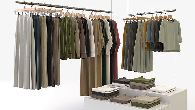Smart Casual Womens Clothing 3D Model Set - Hanging and Folded 3D model