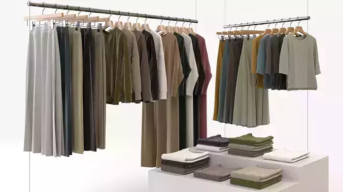 Smart Casual Womens Clothing 3D Model Set - Hanging and Folded