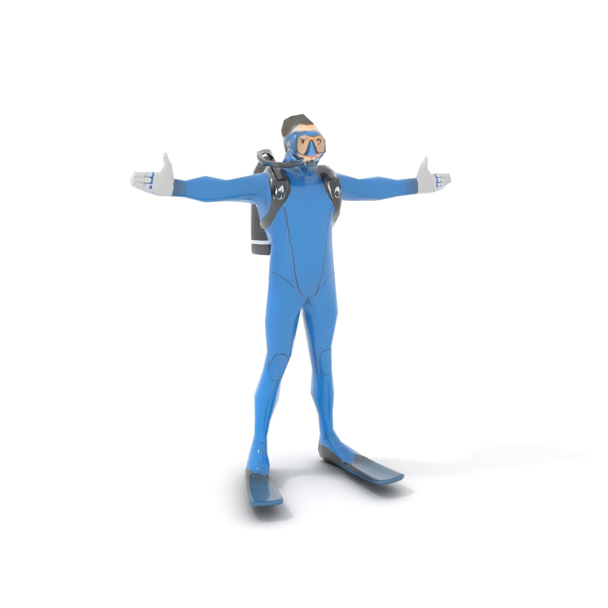 Rigged and Animated Scuba Diver Character Model in Blue Suit Low-poly 3D model_8