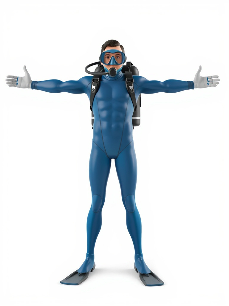 Rigged and Animated Scuba Diver Character Model in Blue Suit Low-poly 3D model_3
