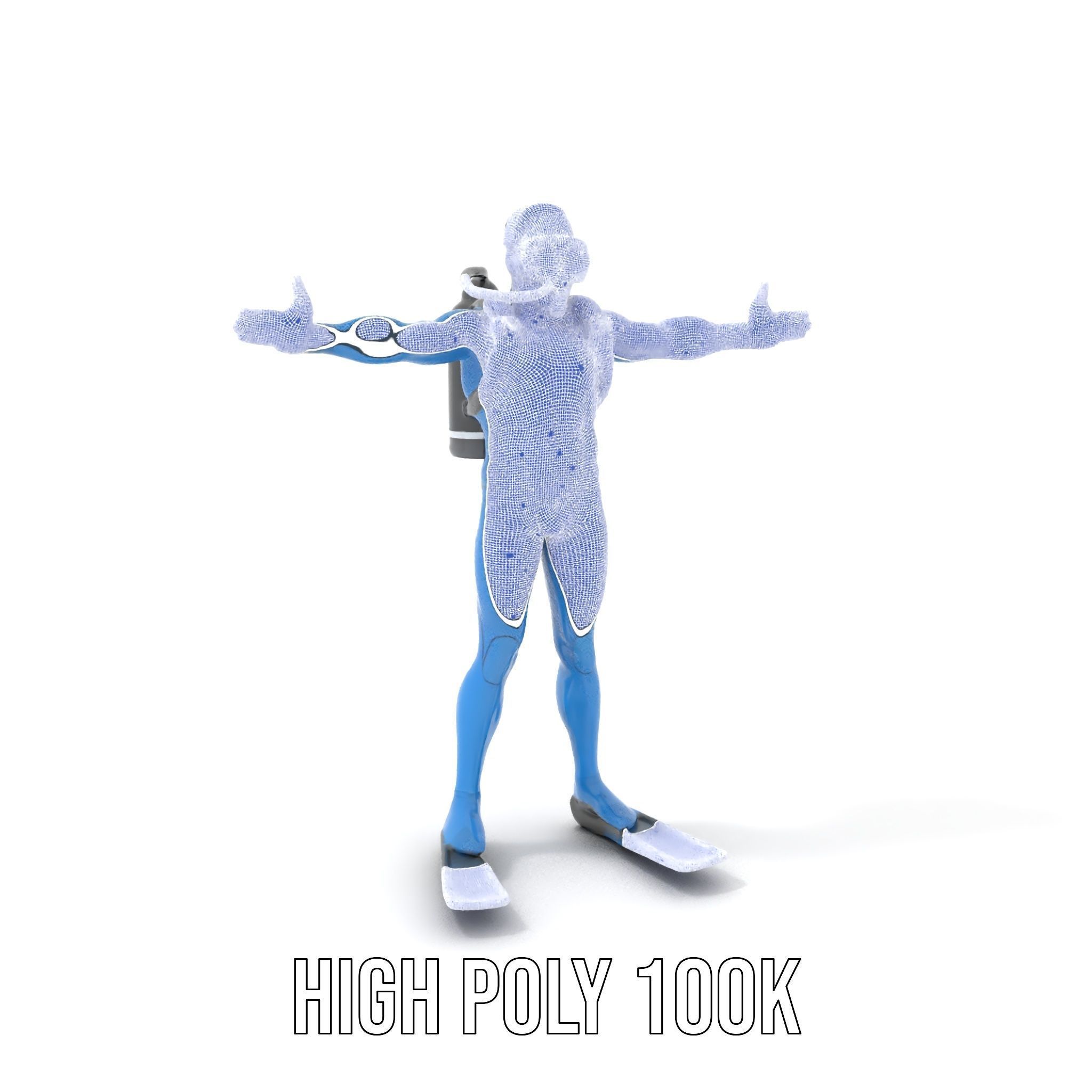 Rigged and Animated Scuba Diver Character Model in Blue Suit Low-poly 3D model_5