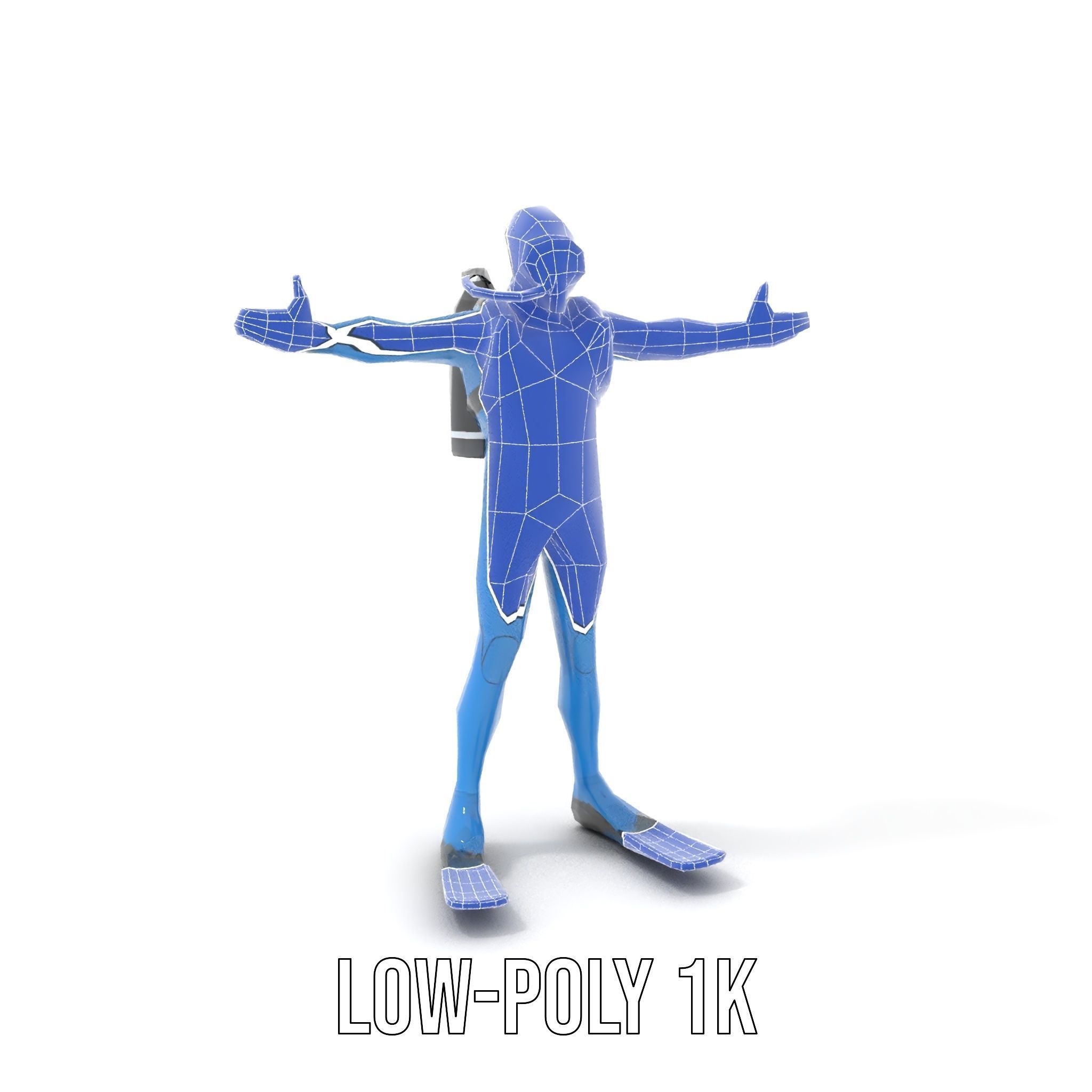 Rigged and Animated Scuba Diver Character Model in Blue Suit Low-poly 3D model_12