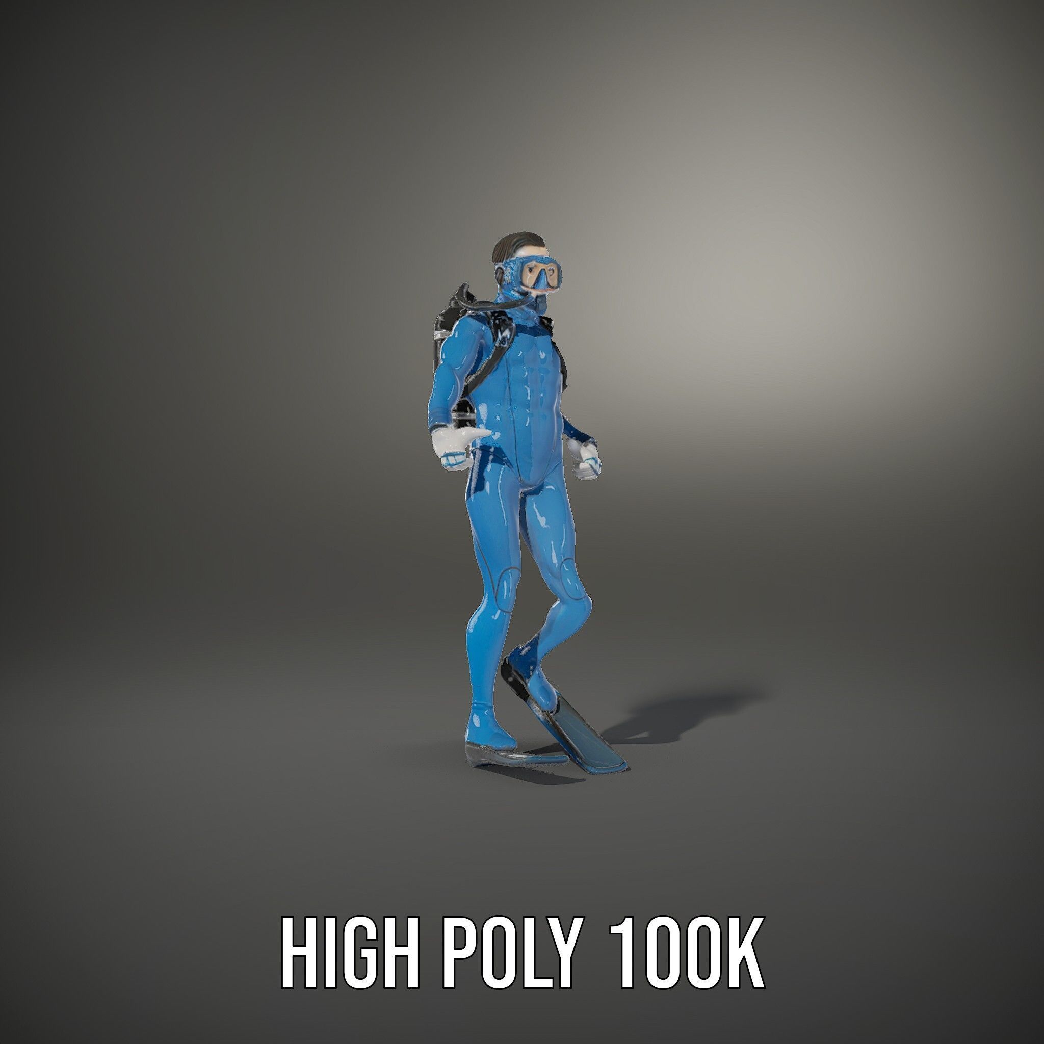Rigged and Animated Scuba Diver Character Model in Blue Suit Low-poly 3D model_10