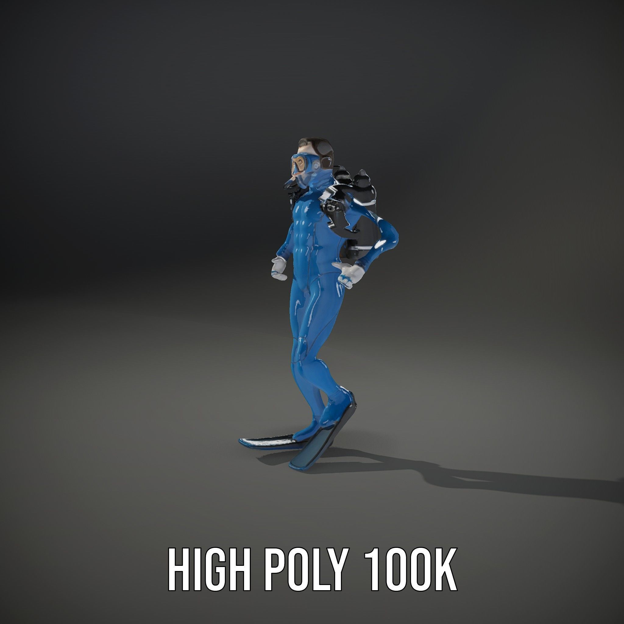 Rigged and Animated Scuba Diver Character Model in Blue Suit Low-poly 3D model_13