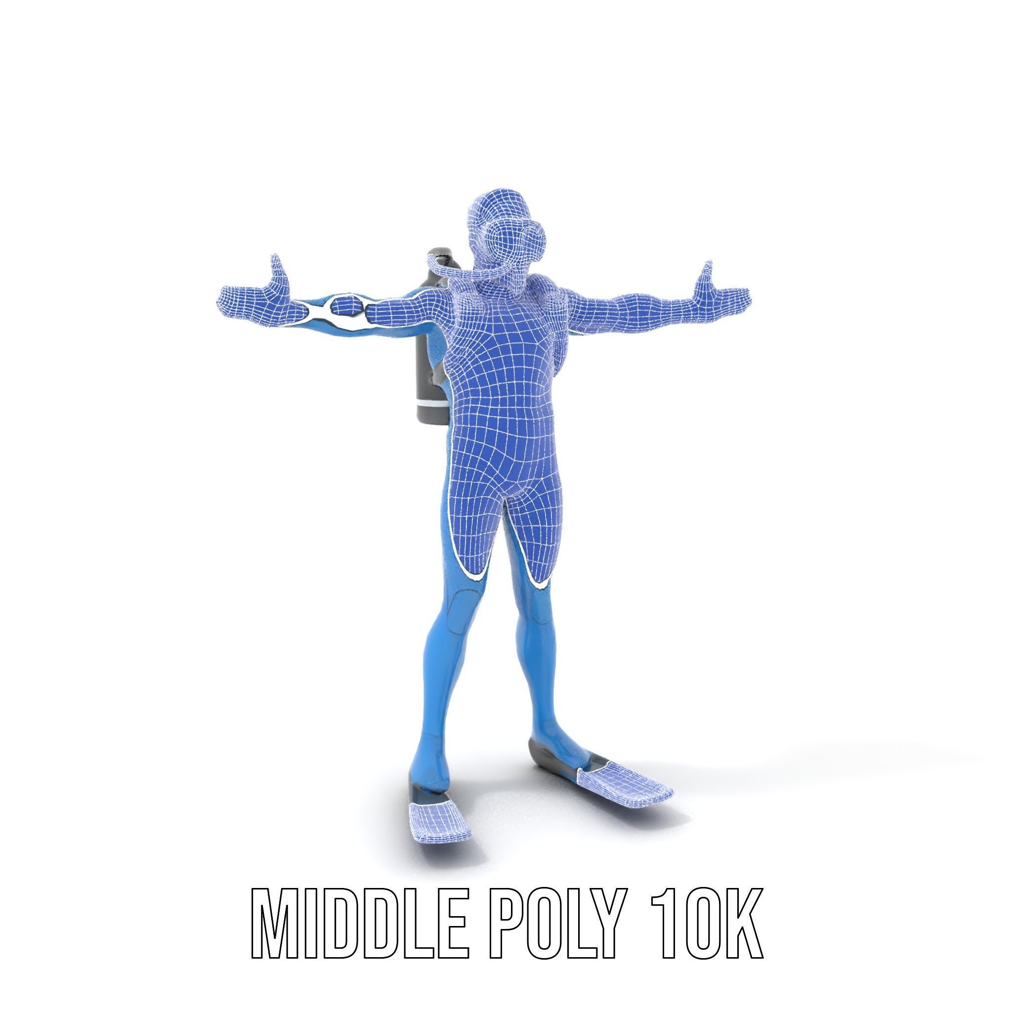 Rigged and Animated Scuba Diver Character Model in Blue Suit Low-poly 3D model_11
