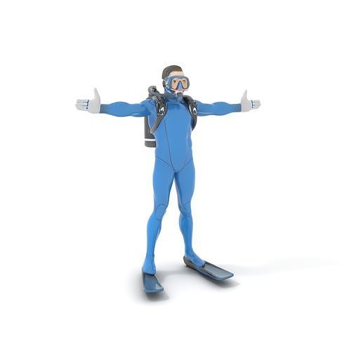 Rigged and Animated Scuba Diver Character Model in Blue Suit Low-poly 3D model