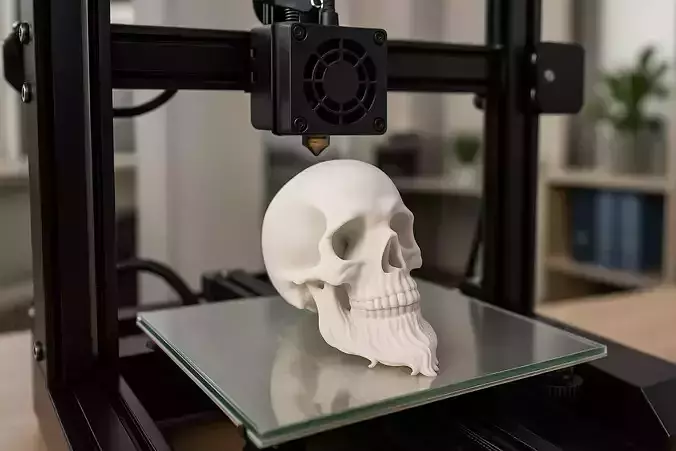 3D Printable Stylized Skull with Beard High-Detail Skeleton