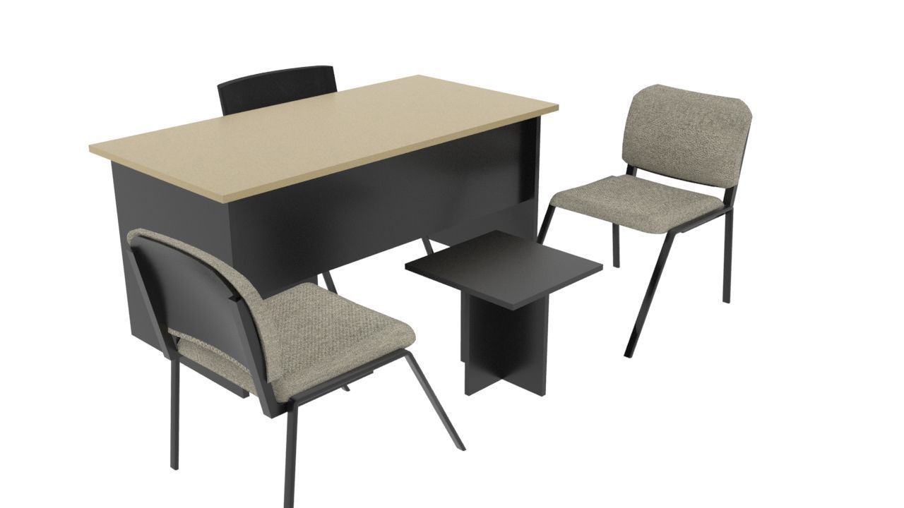 Modern Office Desk Set Executive Table with Visitor Chairs Low-poly 3D model_3