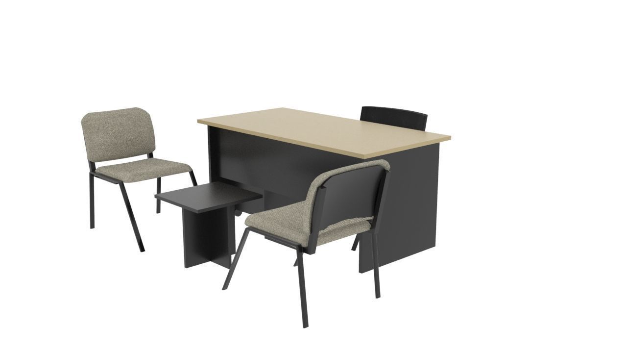 Modern Office Desk Set Executive Table with Visitor Chairs Low-poly 3D model_4