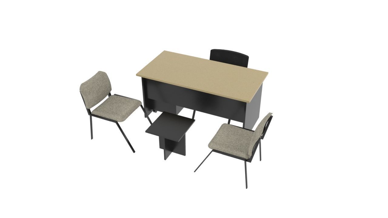 Modern Office Desk Set Executive Table with Visitor Chairs Low-poly 3D model_5